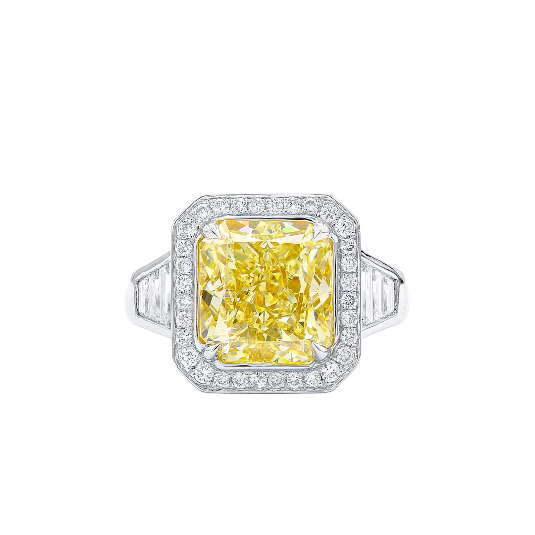 White Gold, 5.03ct Radiant Cut Fancy Light Yellow Diamond and Diamond