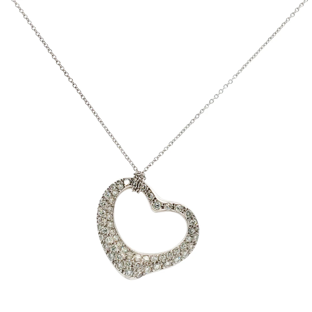 Platinum and Diamond Open Heart Pendant Necklace