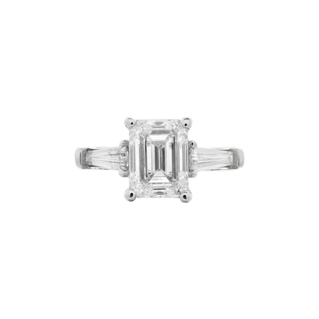 Platinum, 2.02ct Emerald Cut Diamond and Diamond Engagement Ring