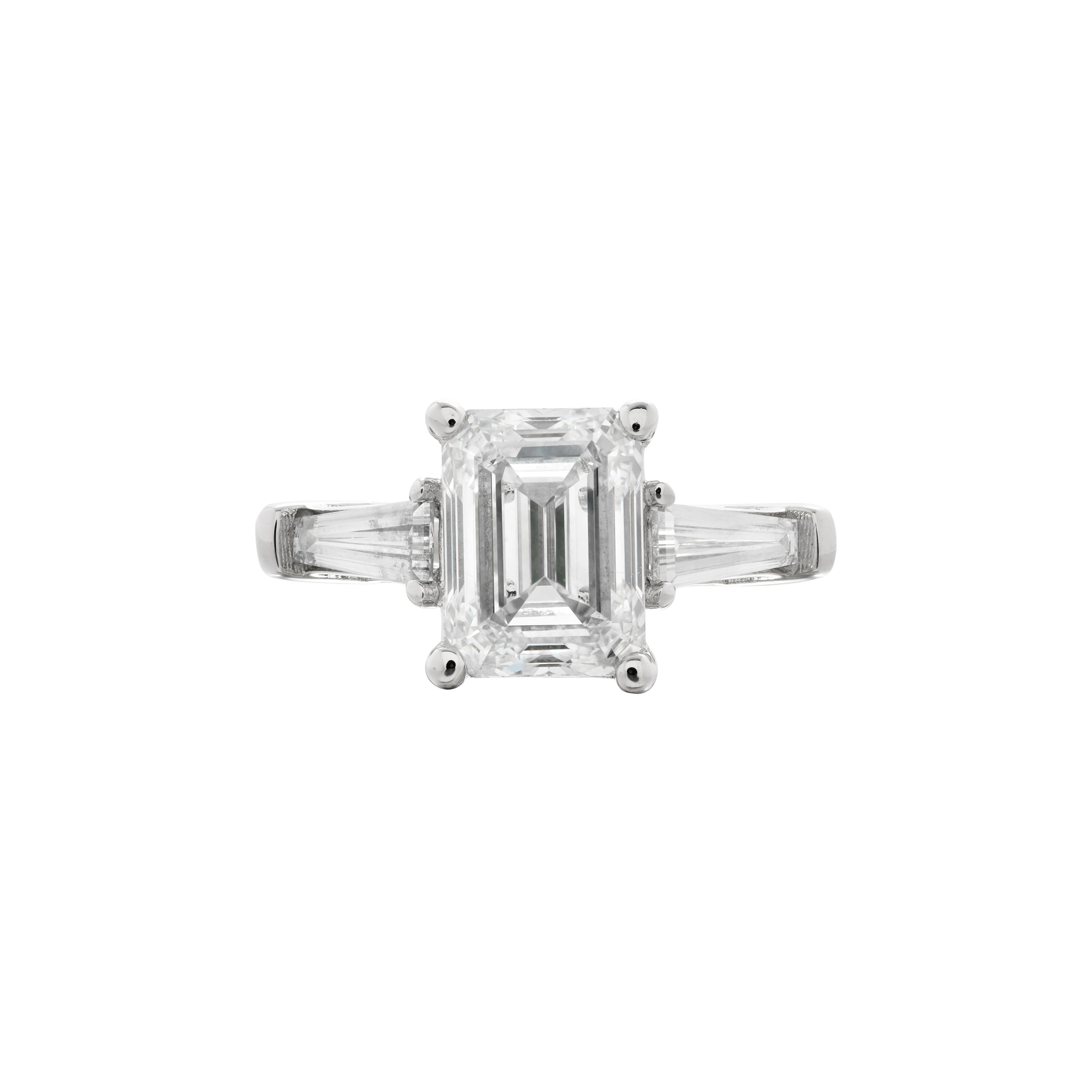 Platinum, 2.02ct Emerald Cut Diamond and Diamond Engagement Ring