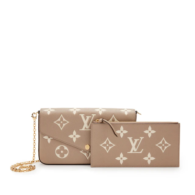 Tourterelle and Crème Monogram Empreinte Pochette Félicie Gold Hardware, 2021