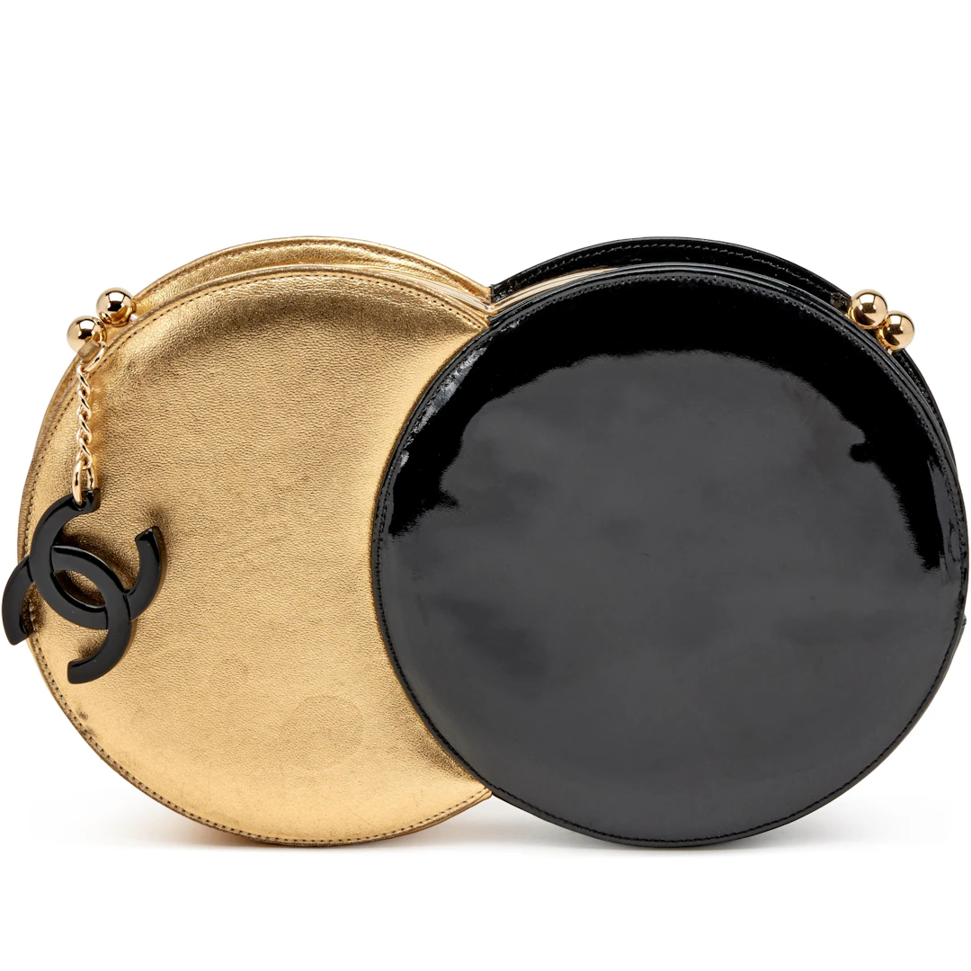 Gold Lambskin and Black Patent Leather Double Circle Clutch Gold Hardware, 2007