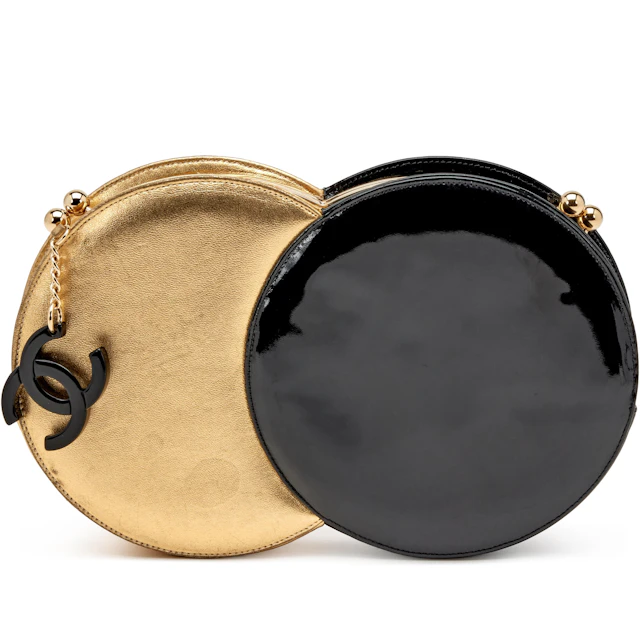 Gold Lambskin and Black Patent Leather Double Circle Clutch Gold Hardware, 2007