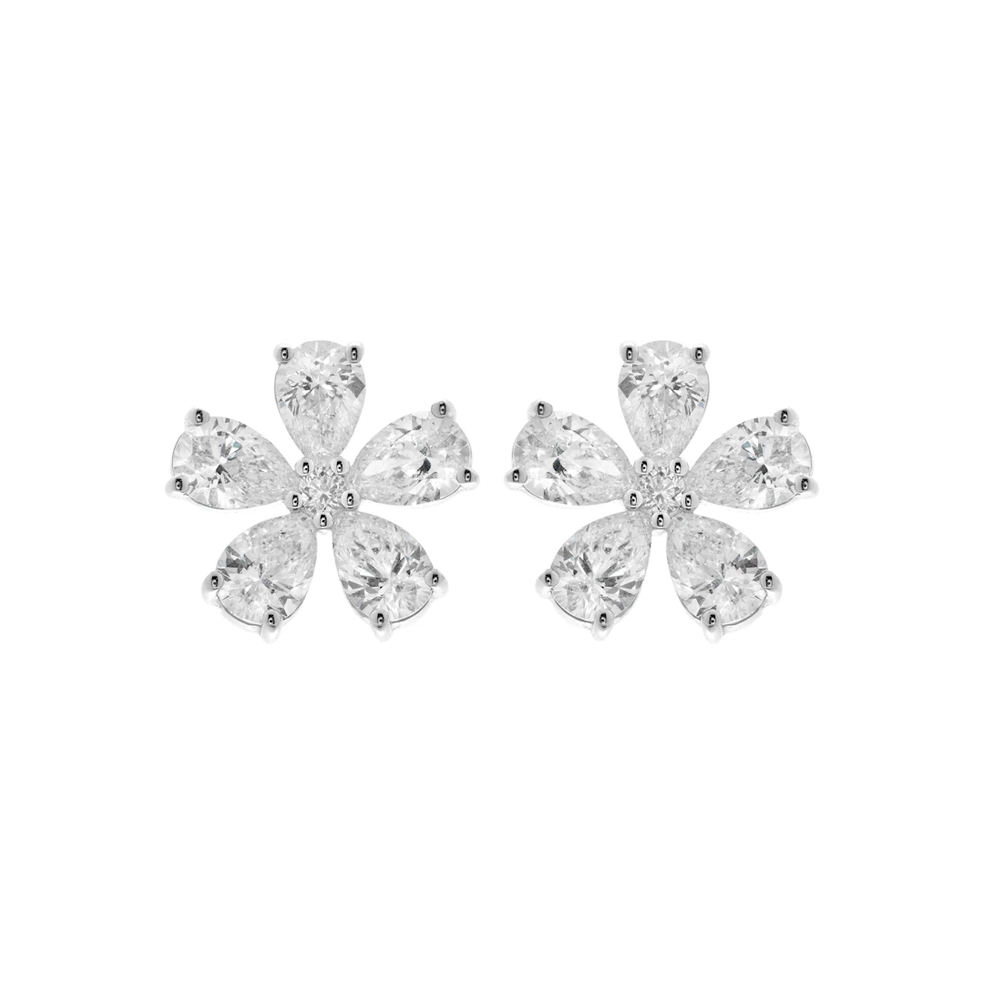 White Gold and 1.95ctw Diamond Floral Stud Earrings