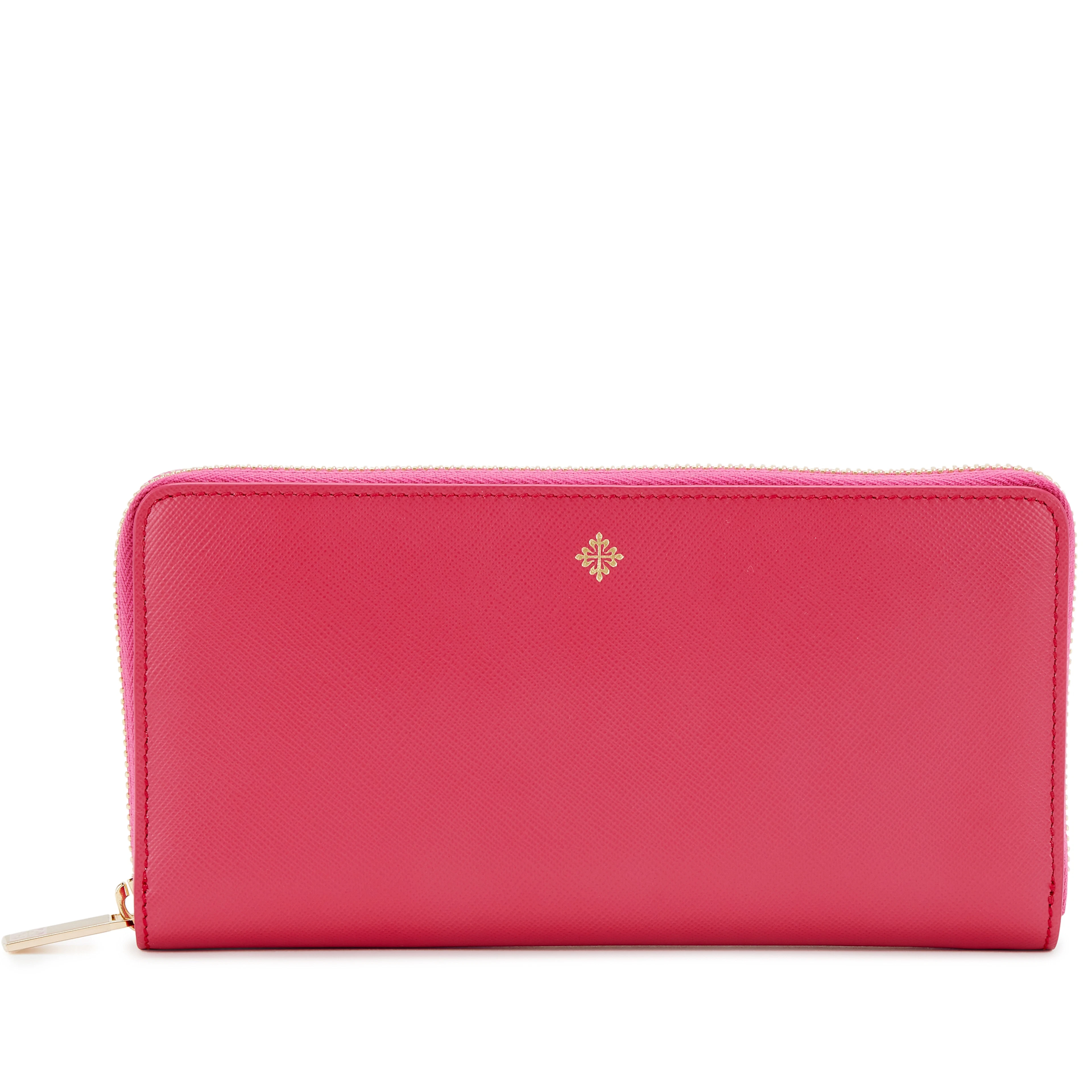 Fuchsia Grained Calfskin Long Wallet Gold Hardware