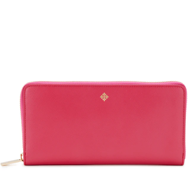 Fuchsia Grained Calfskin Long Wallet Gold Hardware