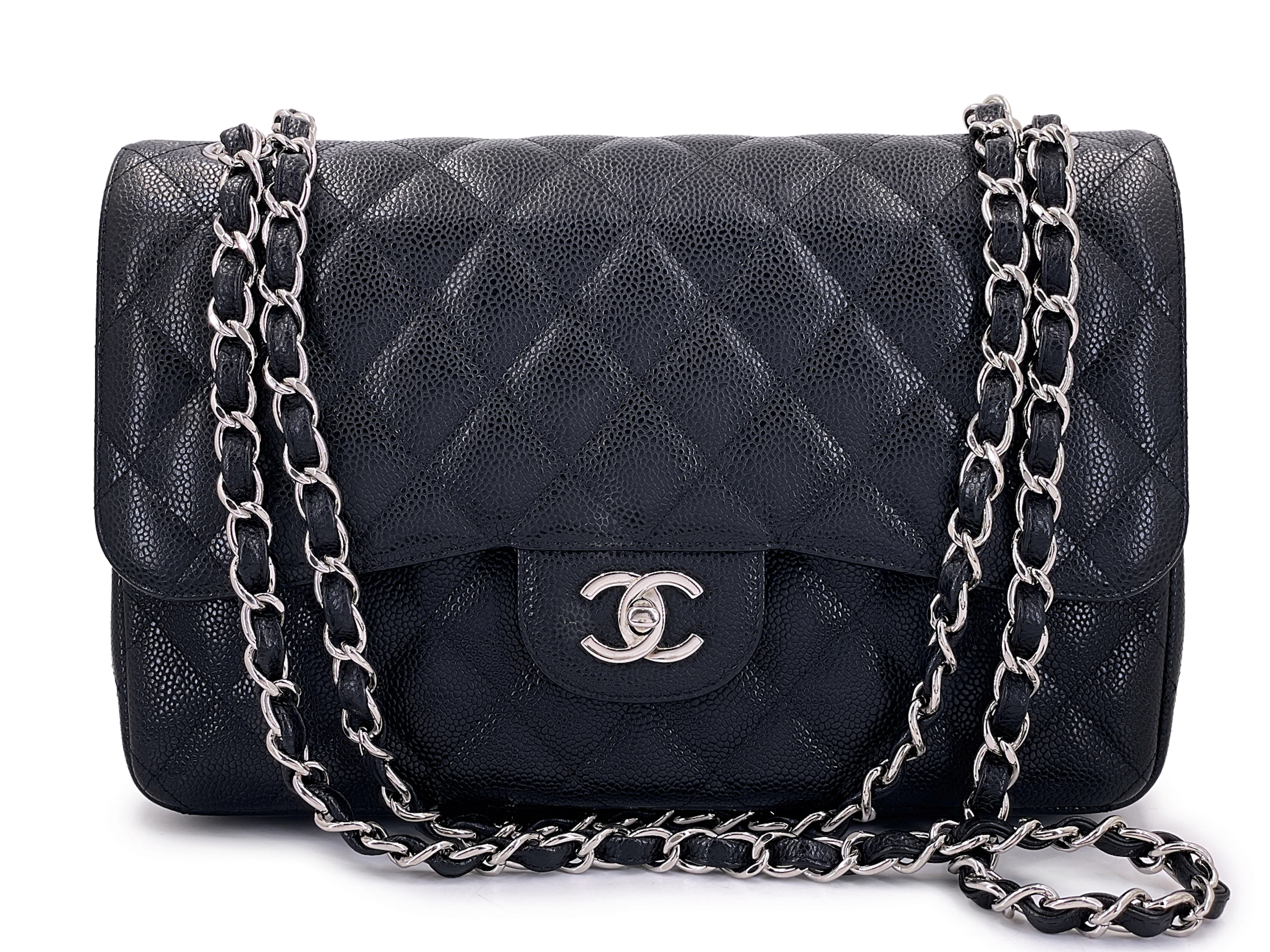 Black Quilted Caviar Jumbo Classic Double Flap Bag Silver Hardware, 2011