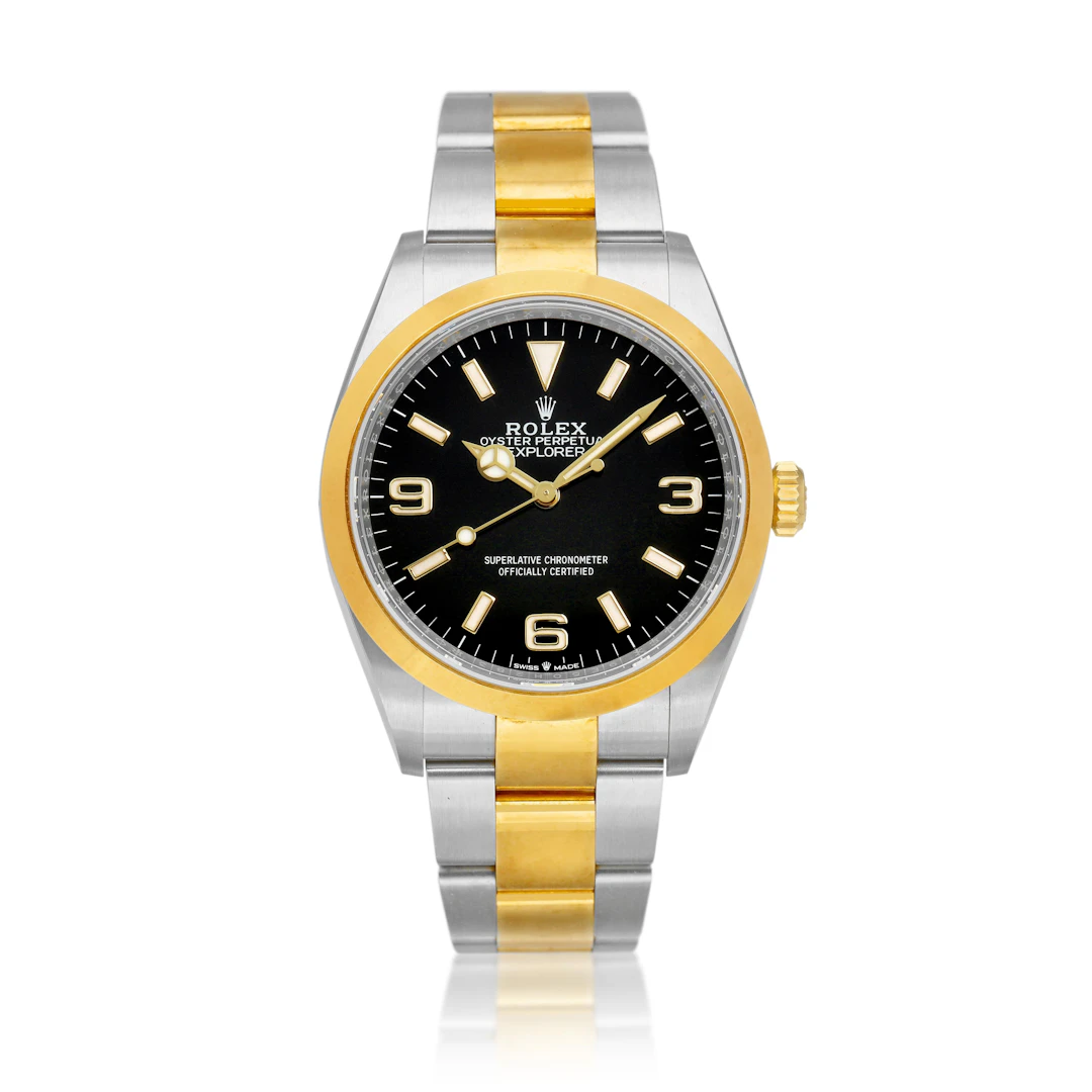 Explorer I (Reference 124273). A 36mm stainless steel yellow gold