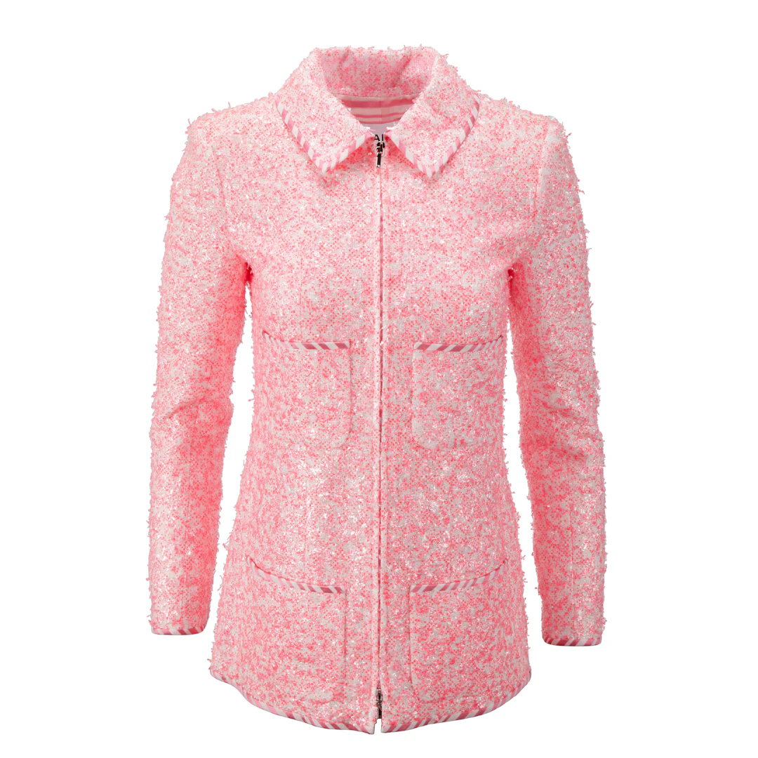 Pink and White Textured Polyamide Jacket, 2020