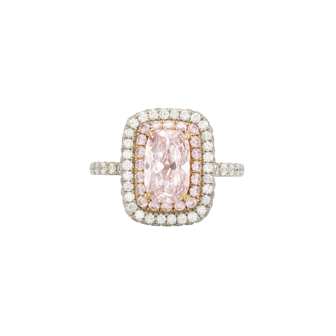 White Gold, Rose Gold, 1.27ct Cushion Cut Fancy Light Pink Diamond