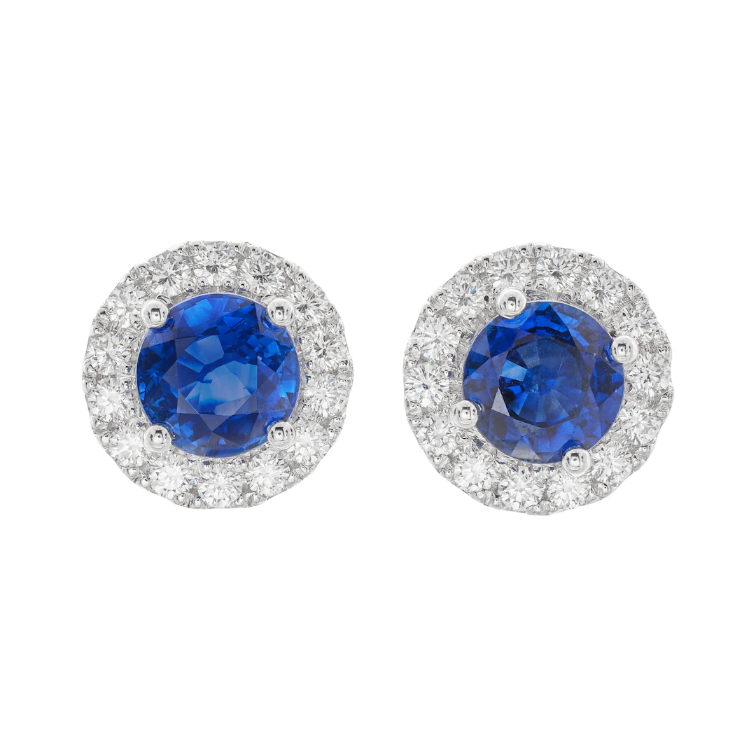 White Gold, 2.36ctw Madagascar Sapphire and Diamond Stud Earrings