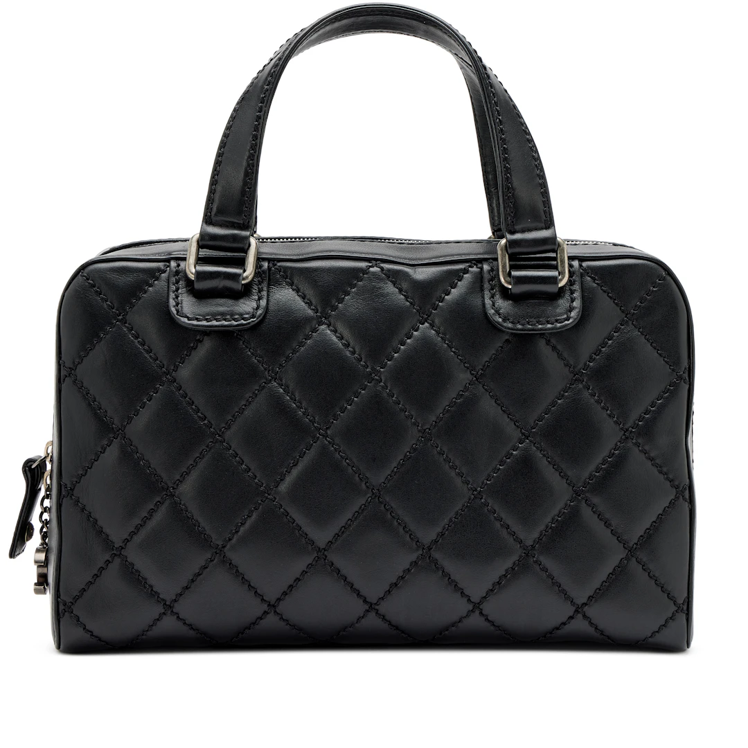 Black Quilted Calfskin Top Handle Surpique Tote Bag Ruthenium Hardware
