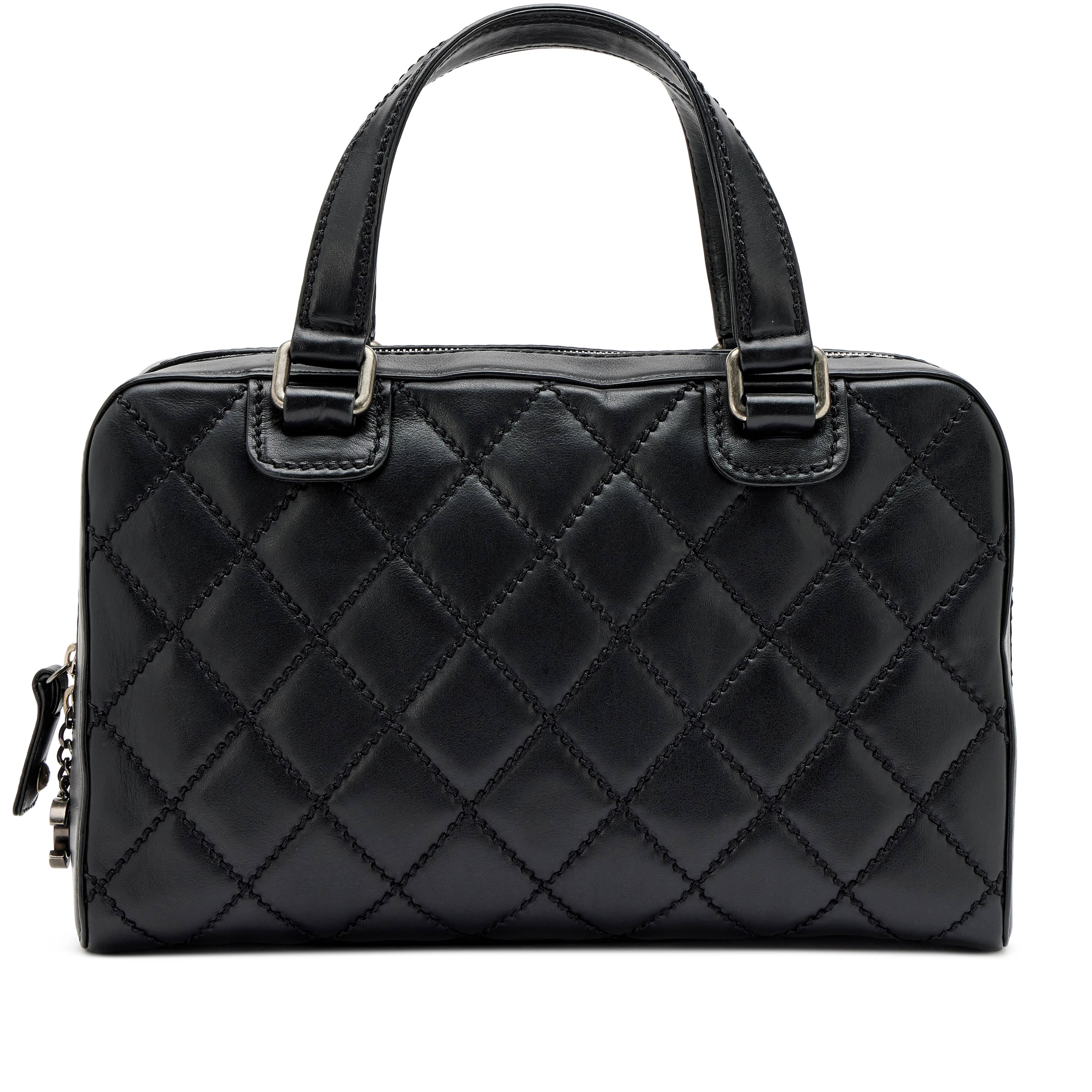 Black Quilted Calfskin Top Handle Surpique Tote Bag Ruthenium Hardware