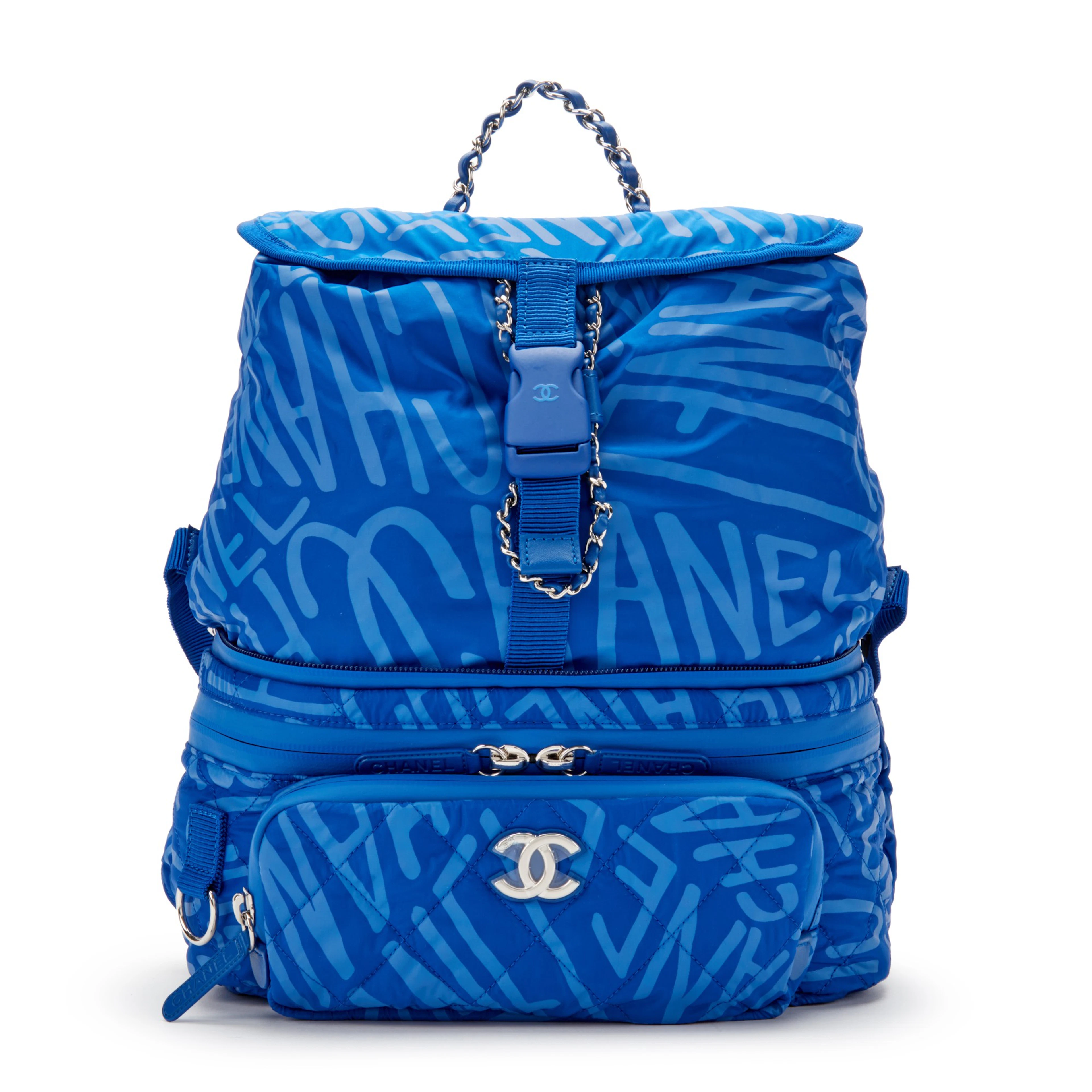 Blue Nylon Coco Neige Convertible Backpack Silver Hardware, 2021