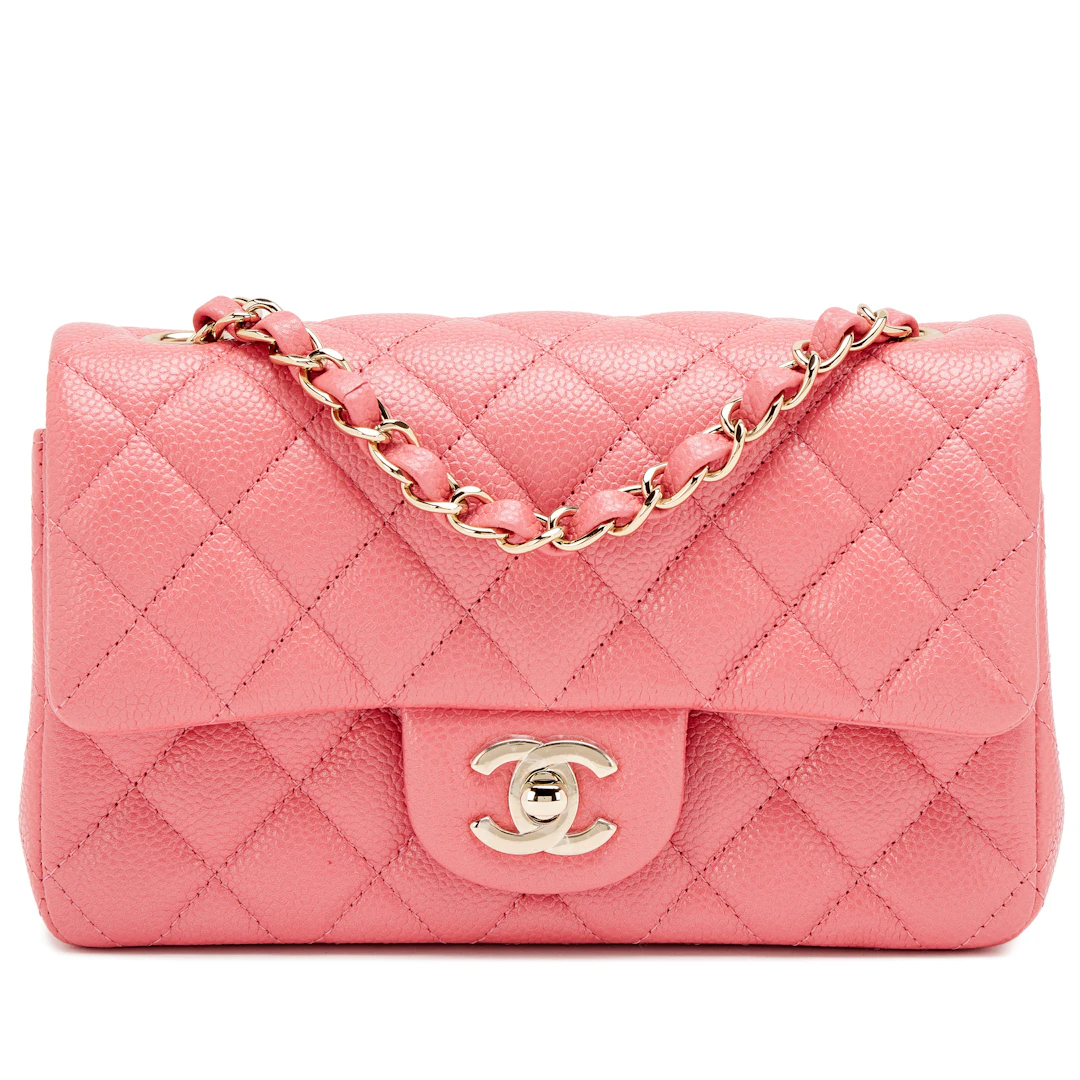 Pearly Pink Quilted Caviar Mini Rectangular Classic Flap Bag Light