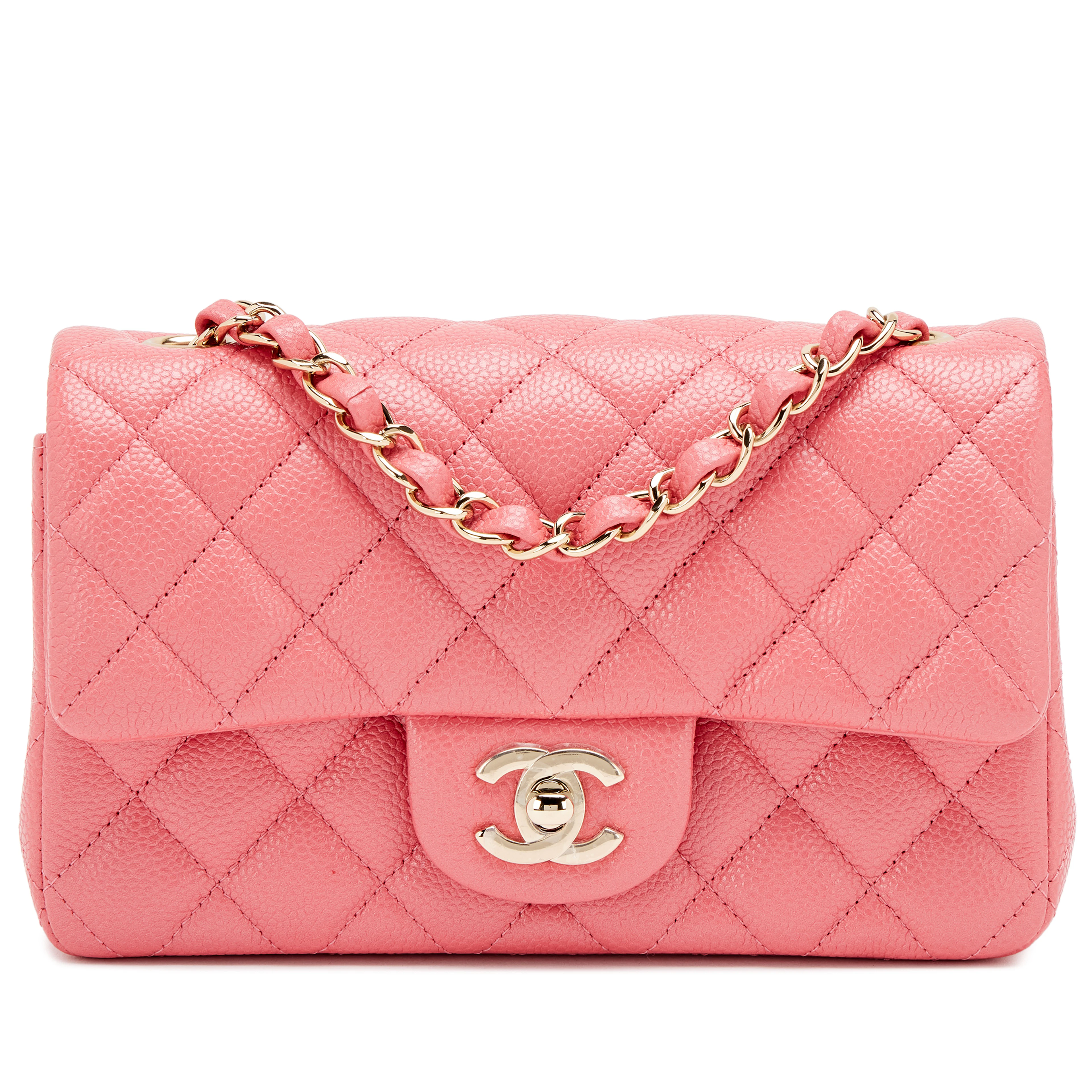 Pearly Pink Quilted Caviar Mini Rectangular Classic Flap Bag Light