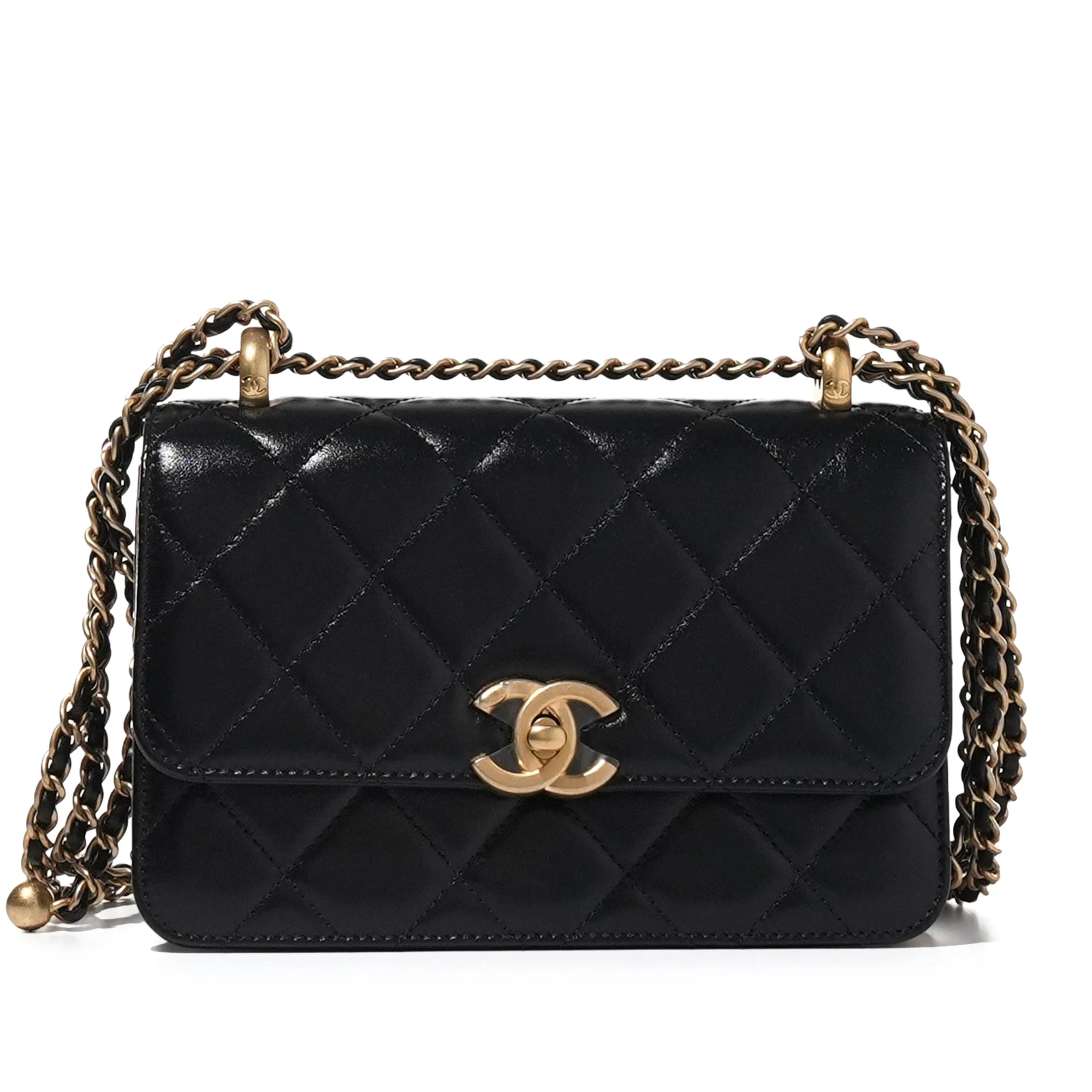 Black Quilted Lambskin Flap Bag Aged Gold Hardware