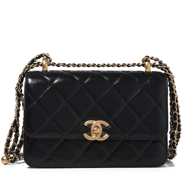 Black Quilted Lambskin Flap Bag Aged Gold Hardware