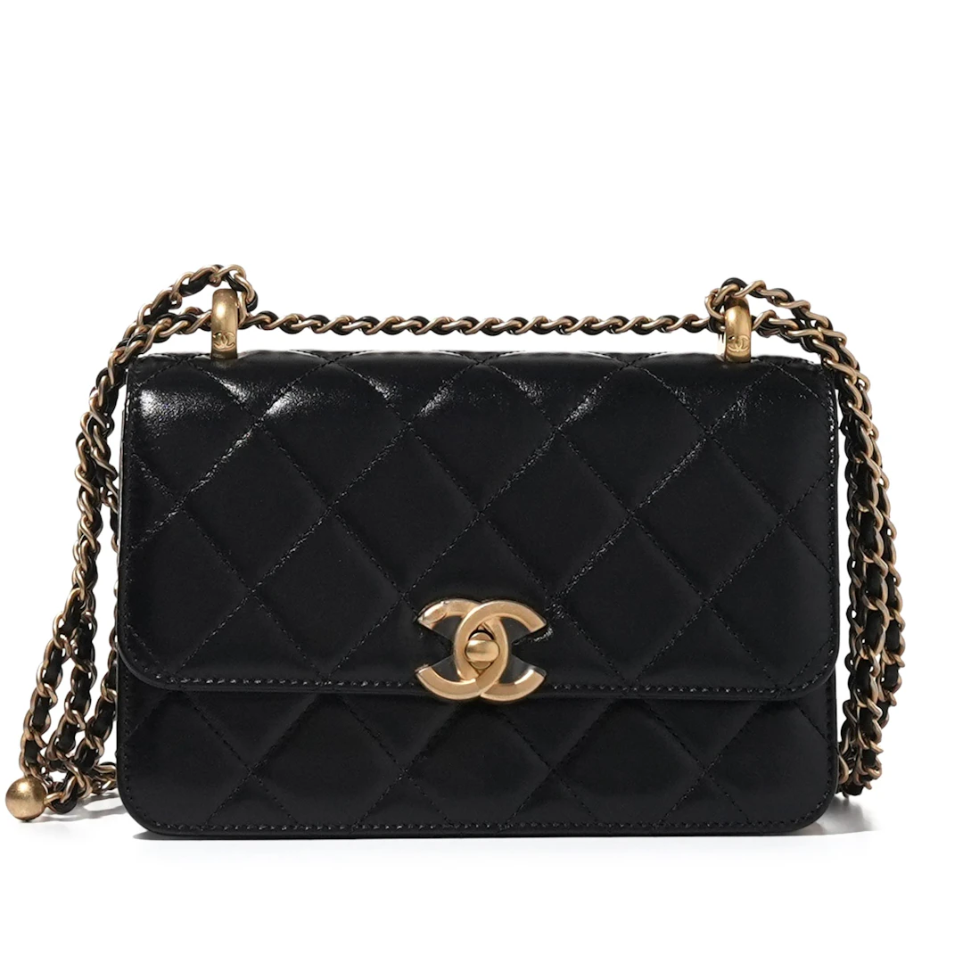 Black Quilted Lambskin Flap Bag Aged Gold Hardware