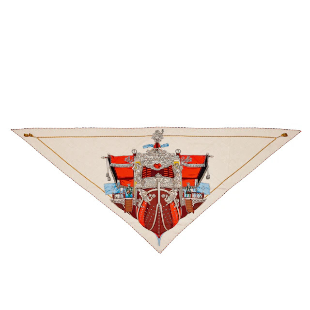 Naturel, Vermillon and Noisette Cashmere and Silk La Reale Giant Triangle Scarf
