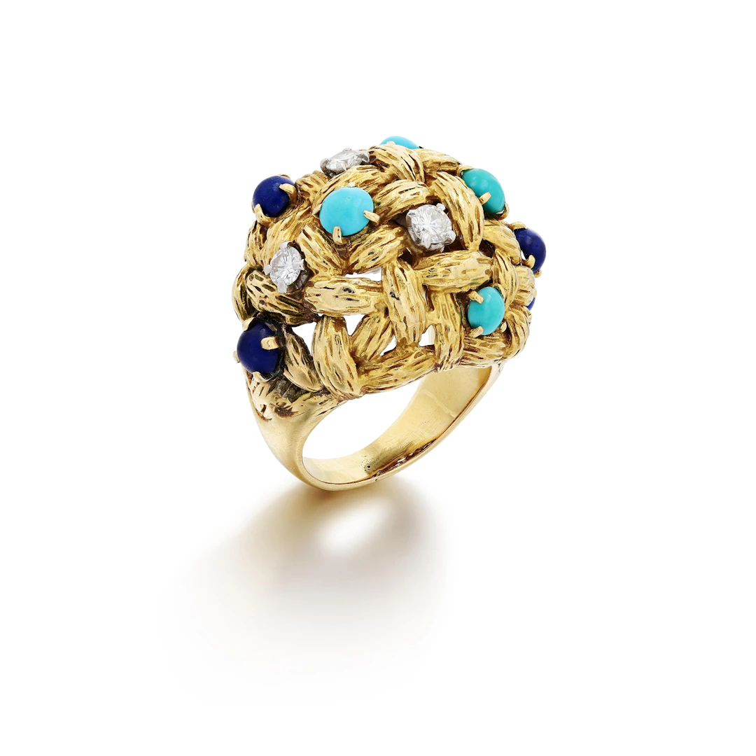 Bague sertie de lapis-lazuli, turquoise et diamant | ring set with