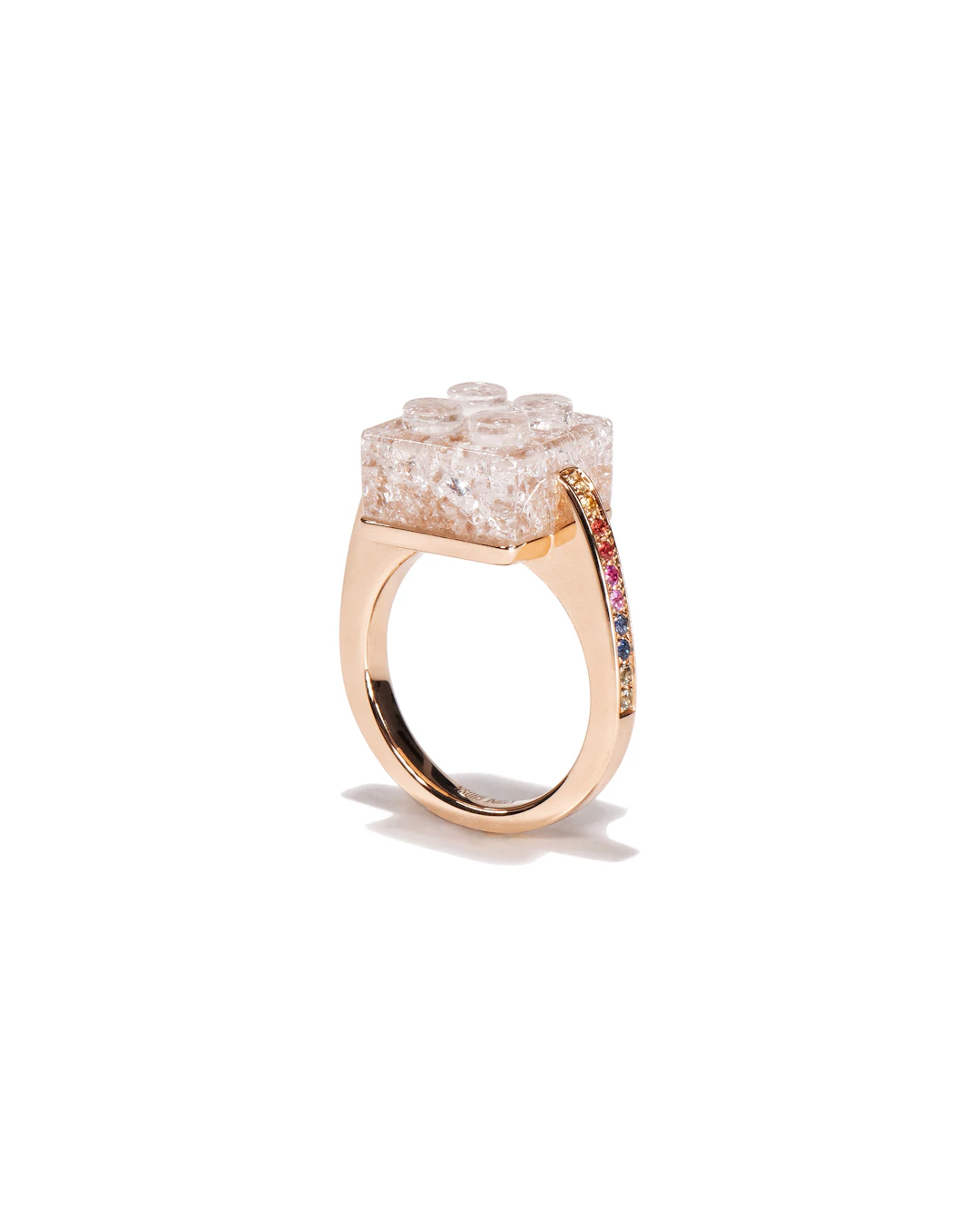 Bare Block Ring in 18k Rose Gold with White Quartz