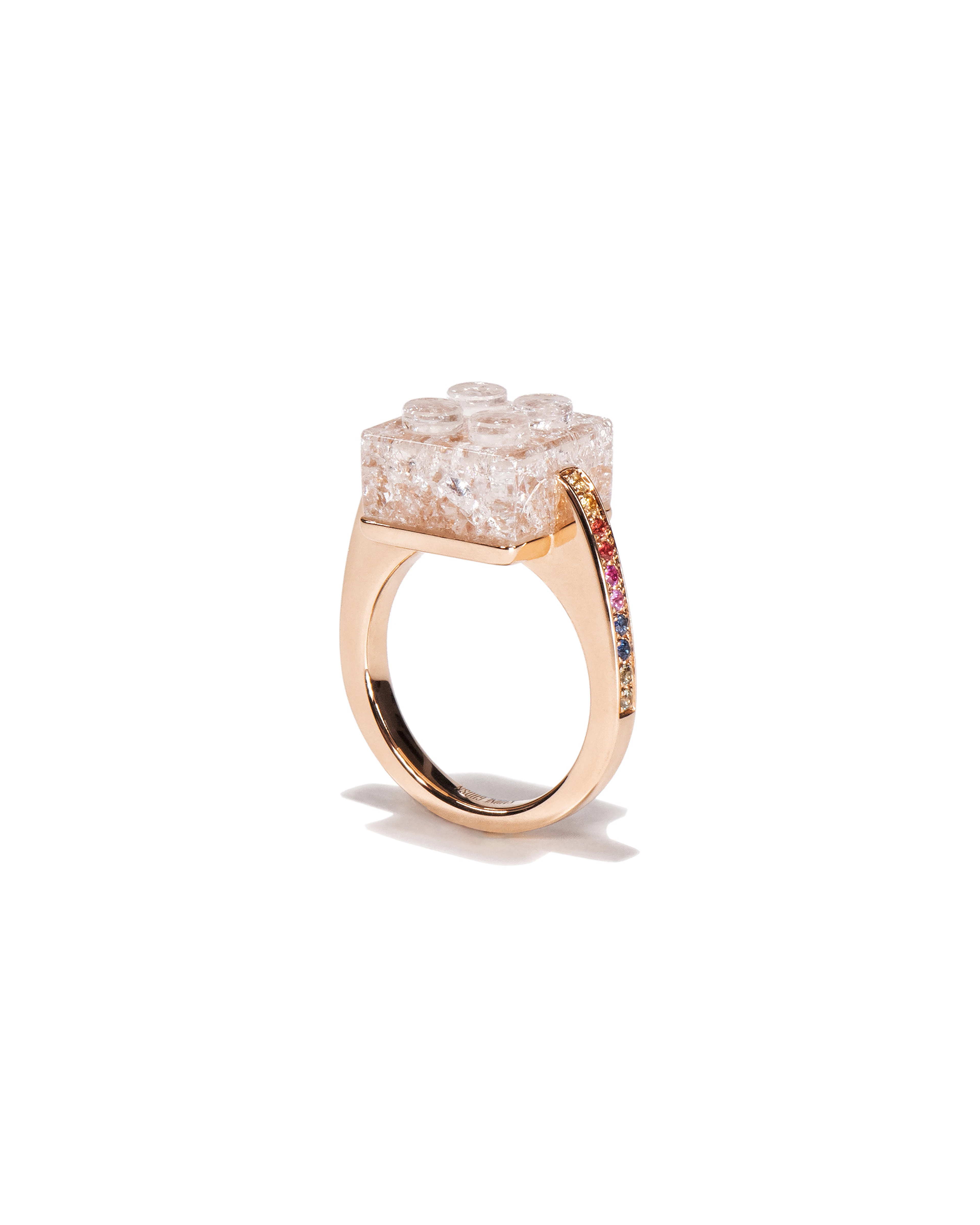 Bare Block Ring in 18k Rose Gold with White Quartz