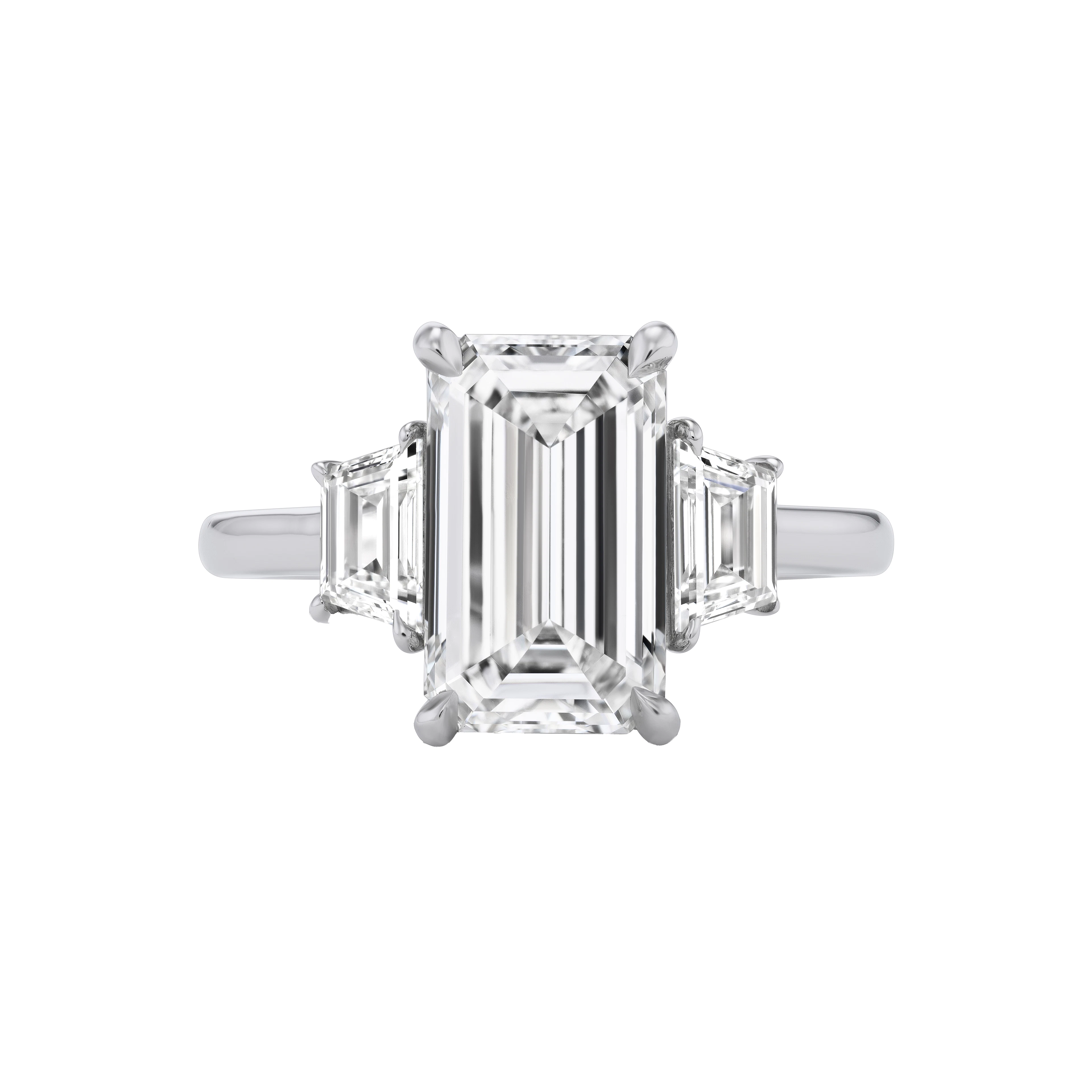 Platinum, 3.01ct Emerald Cut Diamond and Diamond Engagement Ring