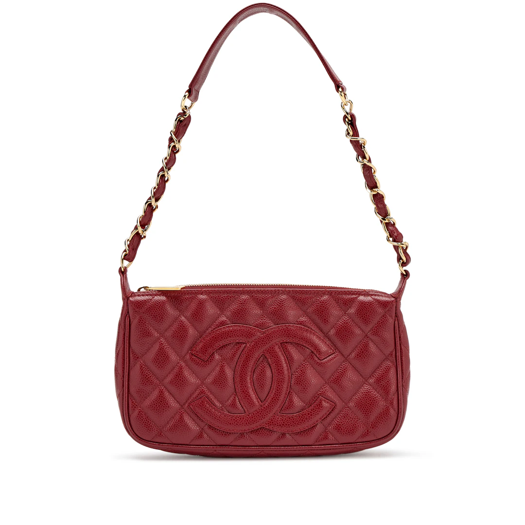 Vintage Dark Red Quilted Caviar Timeless CC Pochette Shoulder Bag