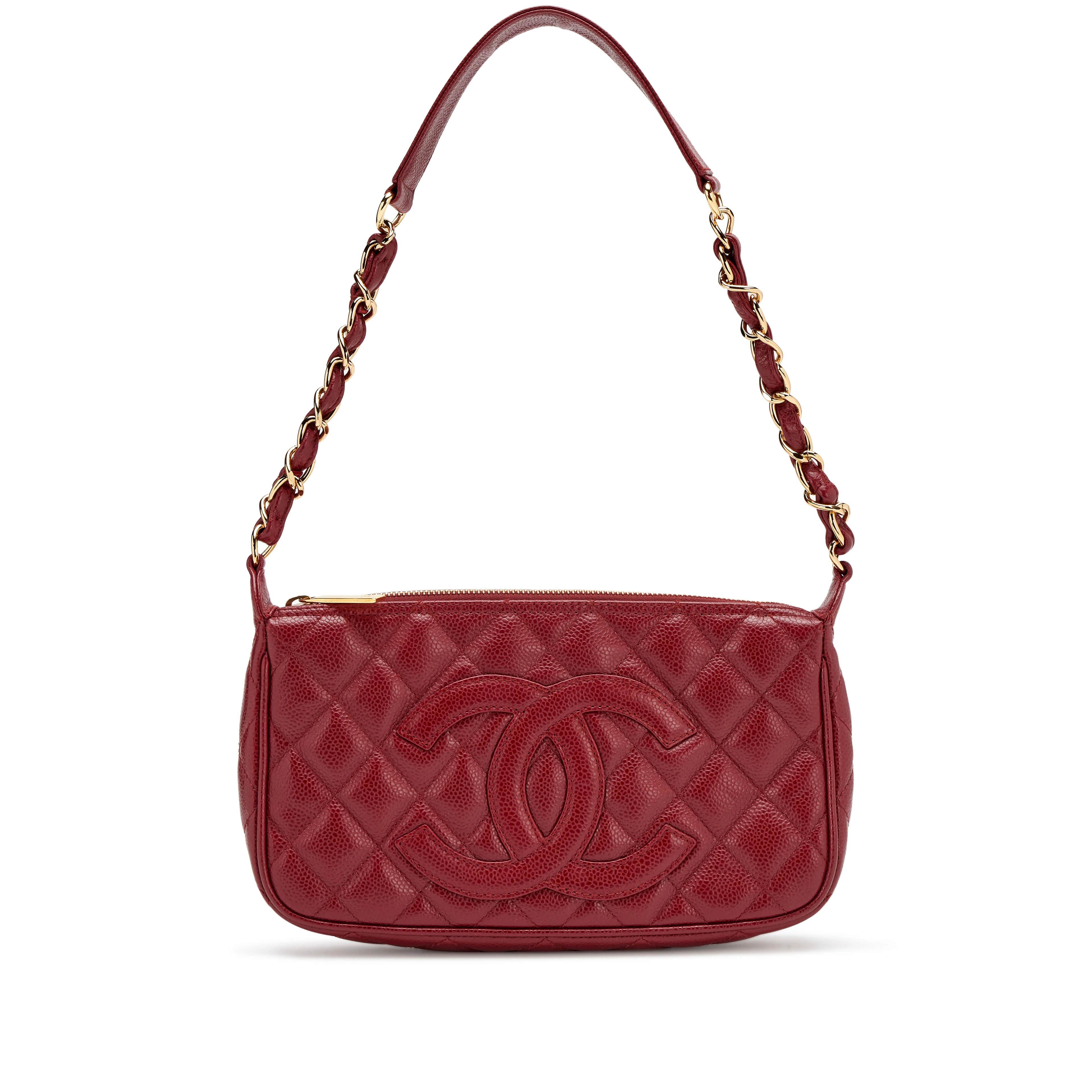 Vintage Dark Red Quilted Caviar Timeless CC Pochette Shoulder Bag