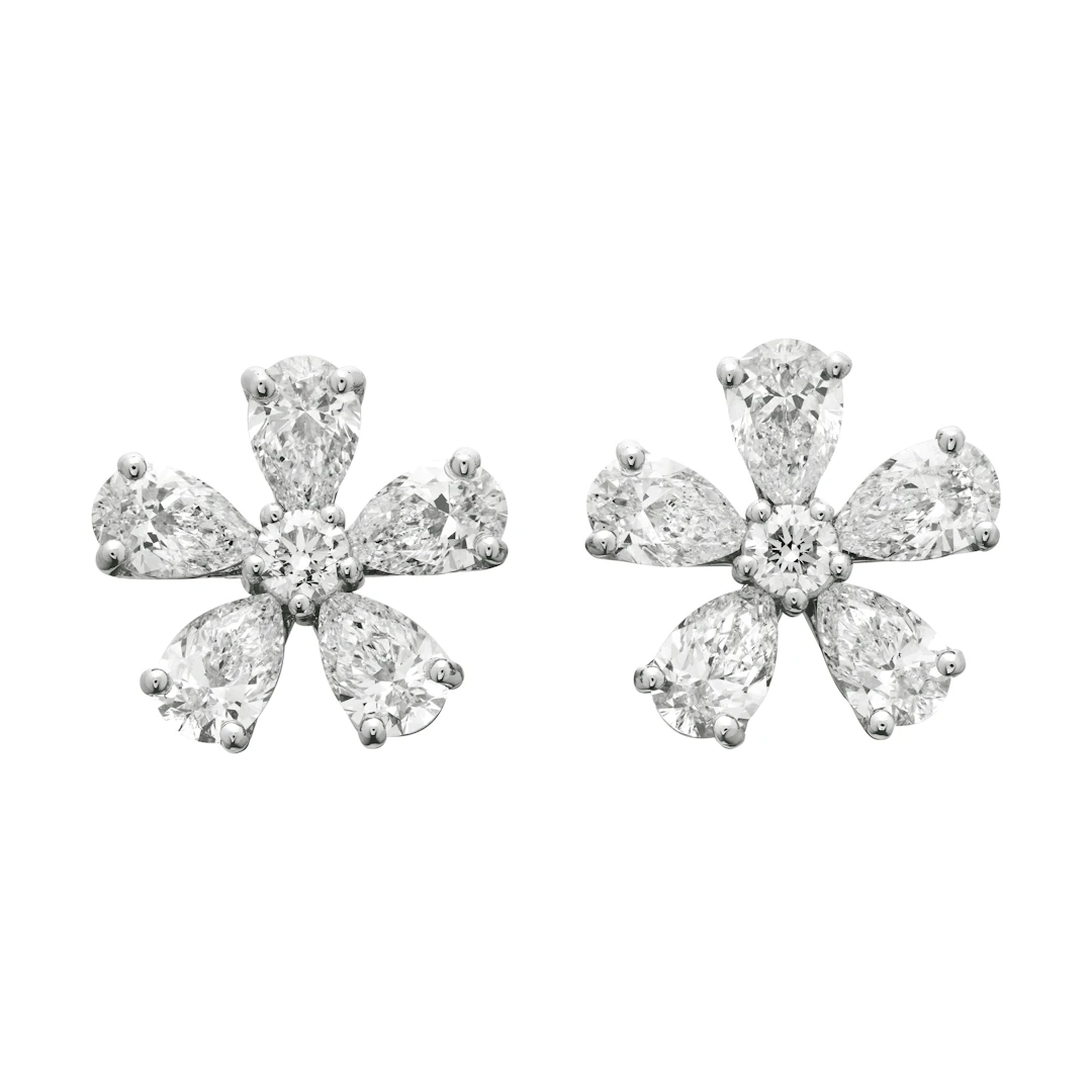 Platinum and 7.70ctw Diamond Flower Stud Earrings