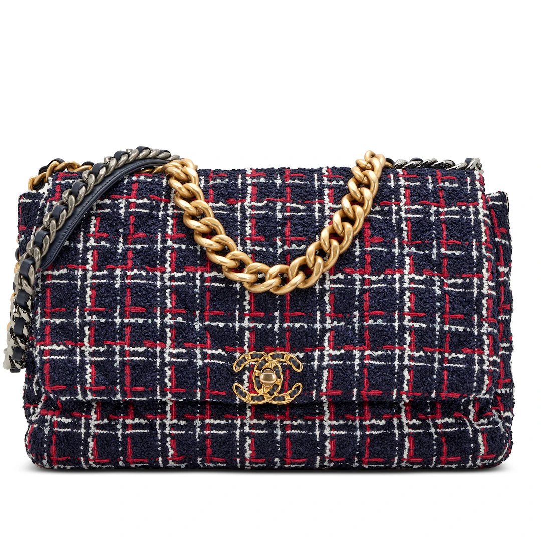 Multicolor Quilted Tweed Large Chanel 19 Flap Aged Gold, Ruthenium