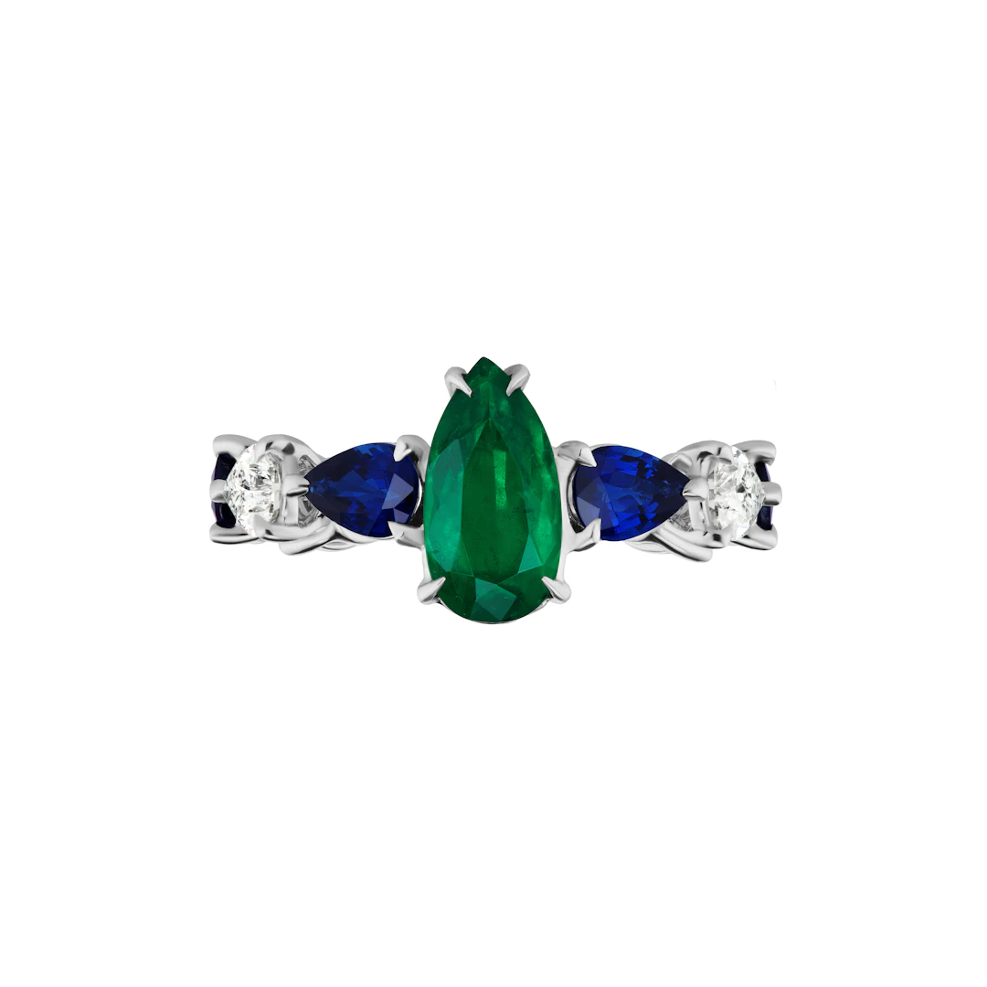 White Gold, 1.35ct Colombian Emerald, 1.90cts Sapphire and Diamond Ring