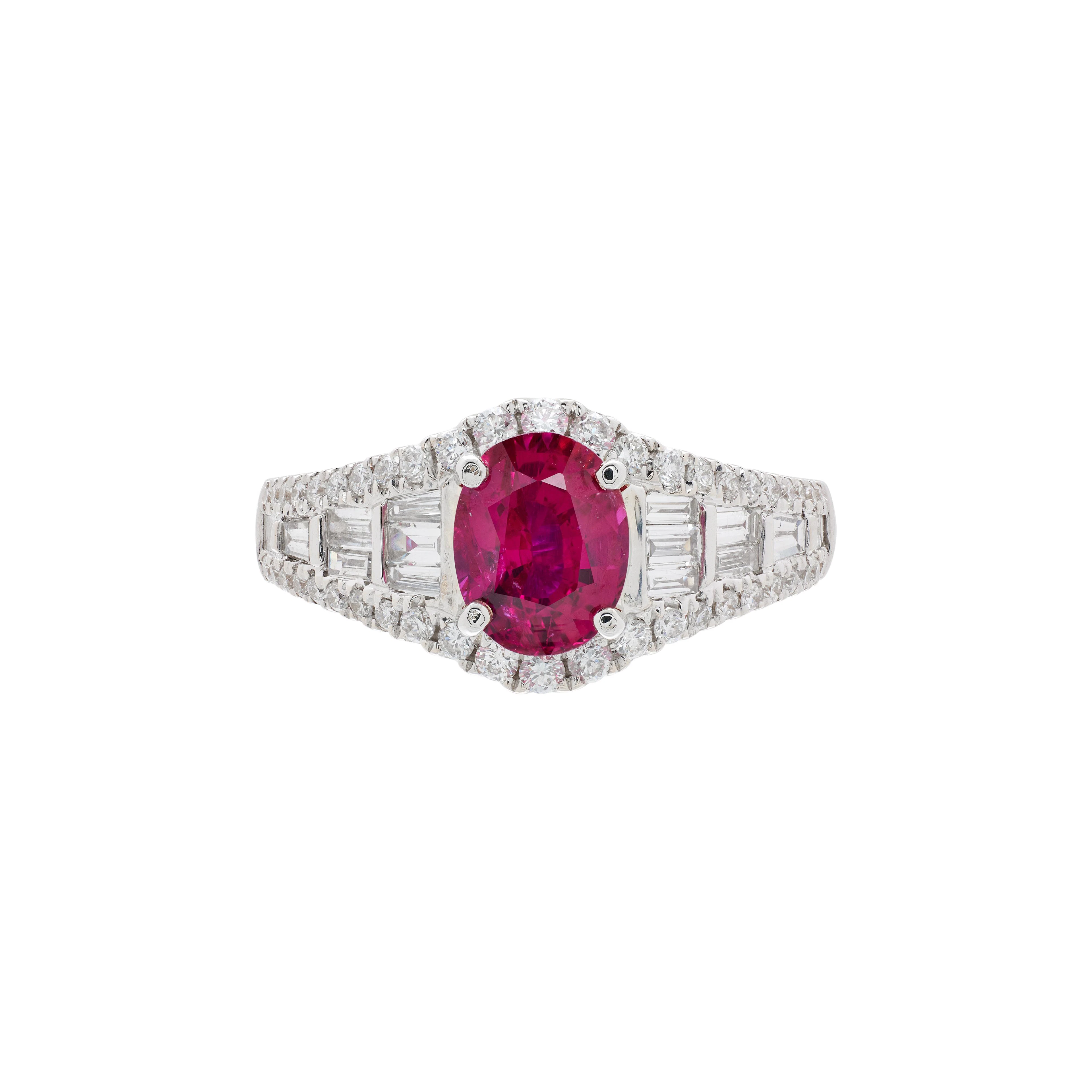 White Gold, 1.49ct Mozambique Ruby and Diamond Ring