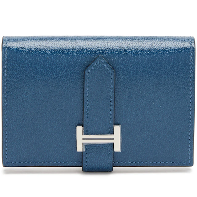 Blue Tempete Chèvre Mysore Mini Bearn Wallet Palladium Hardware, 2024