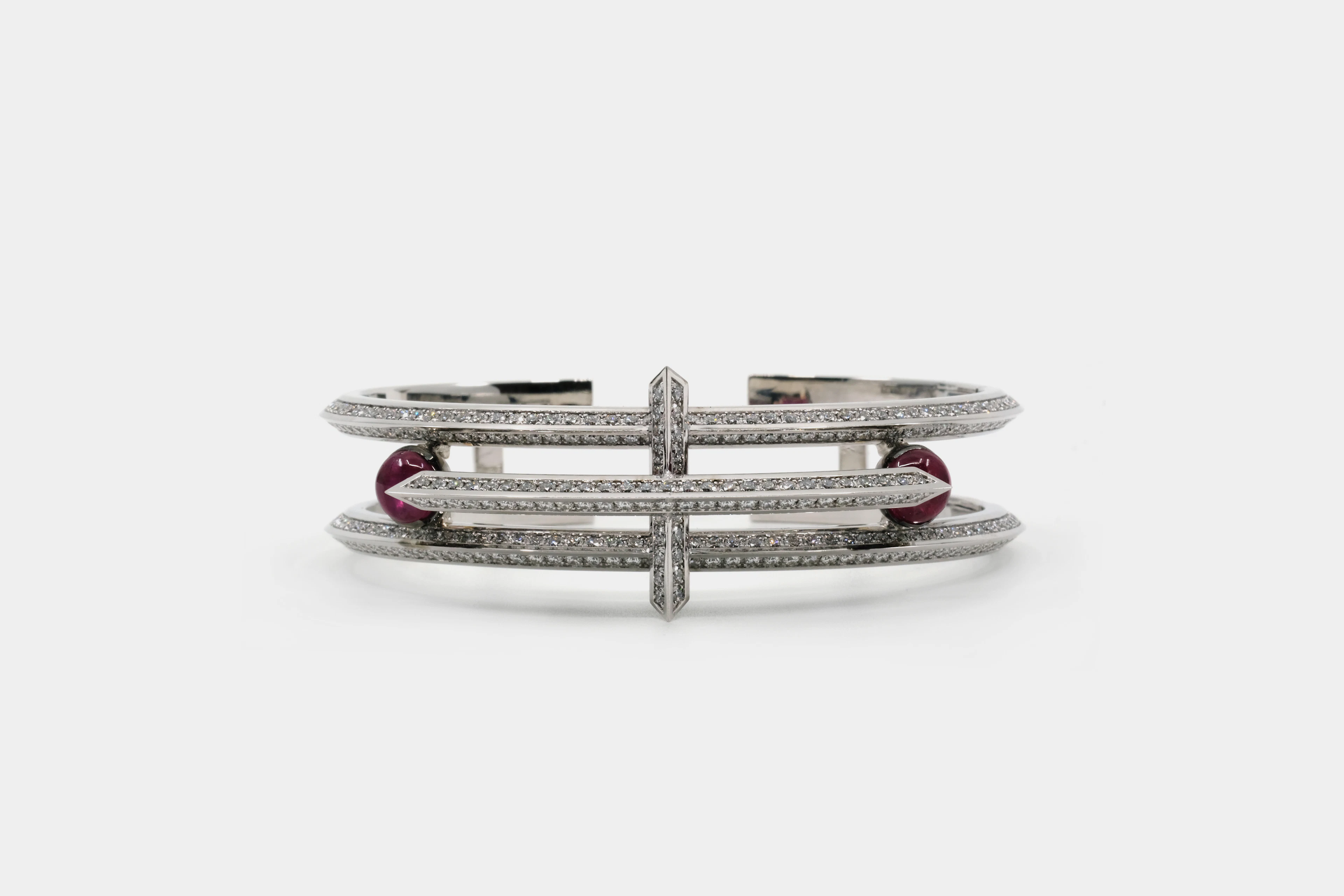 Fish 1-Rib Ruby Cuff Bracelet