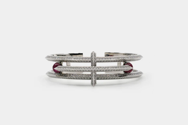 Fish 1-Rib Ruby Cuff Bracelet