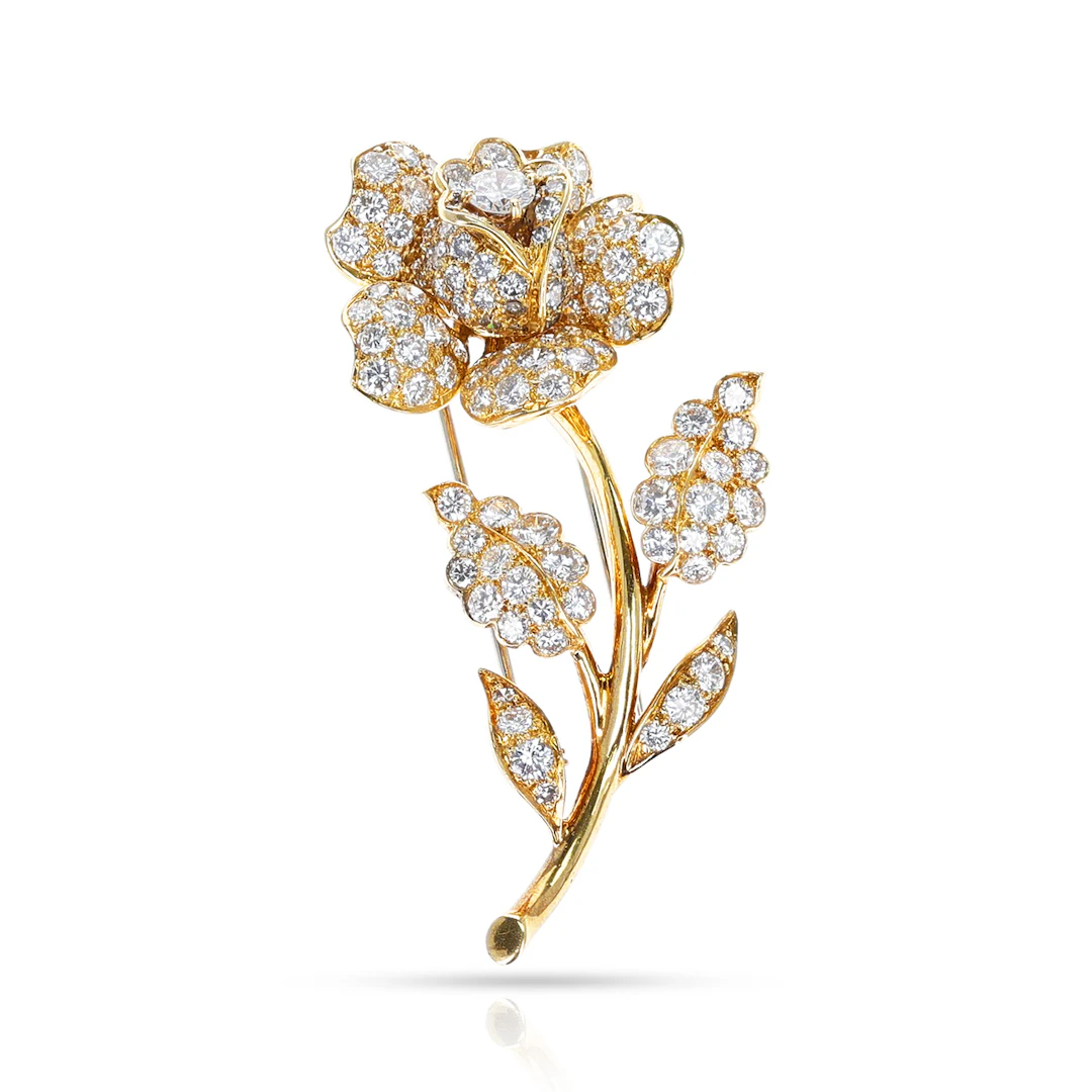 Gold and Diamond Rose Brooch