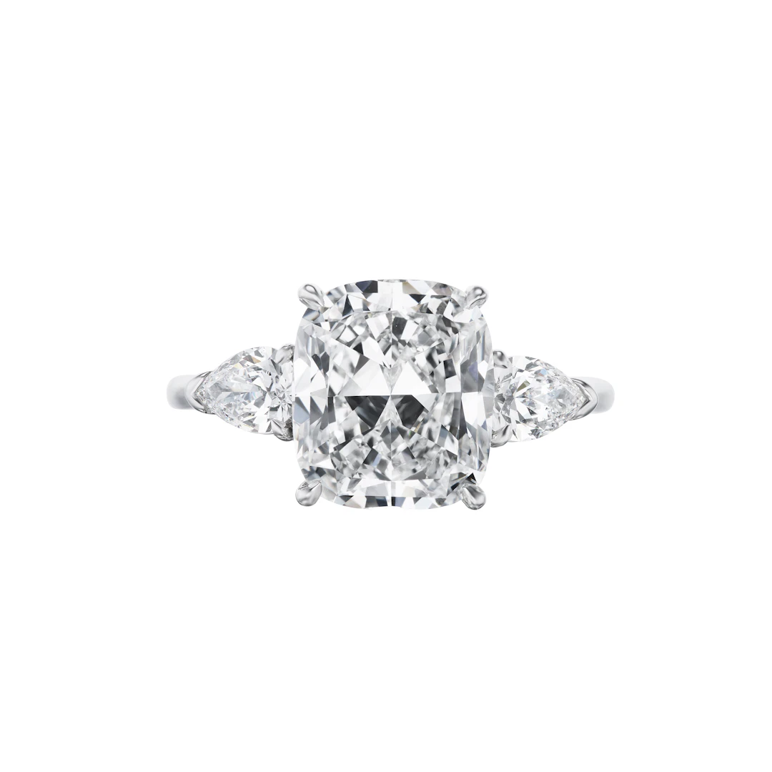 Platinum, 4.02ct Cushion Cut Diamond and Diamond Engagement Ring