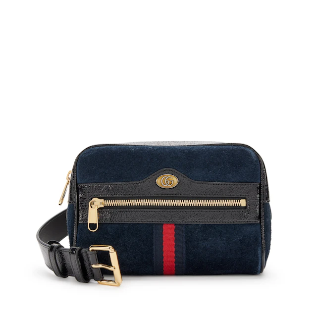 Navy Suede and Black Patent Leather Small Ophidia Banane Waist Bag