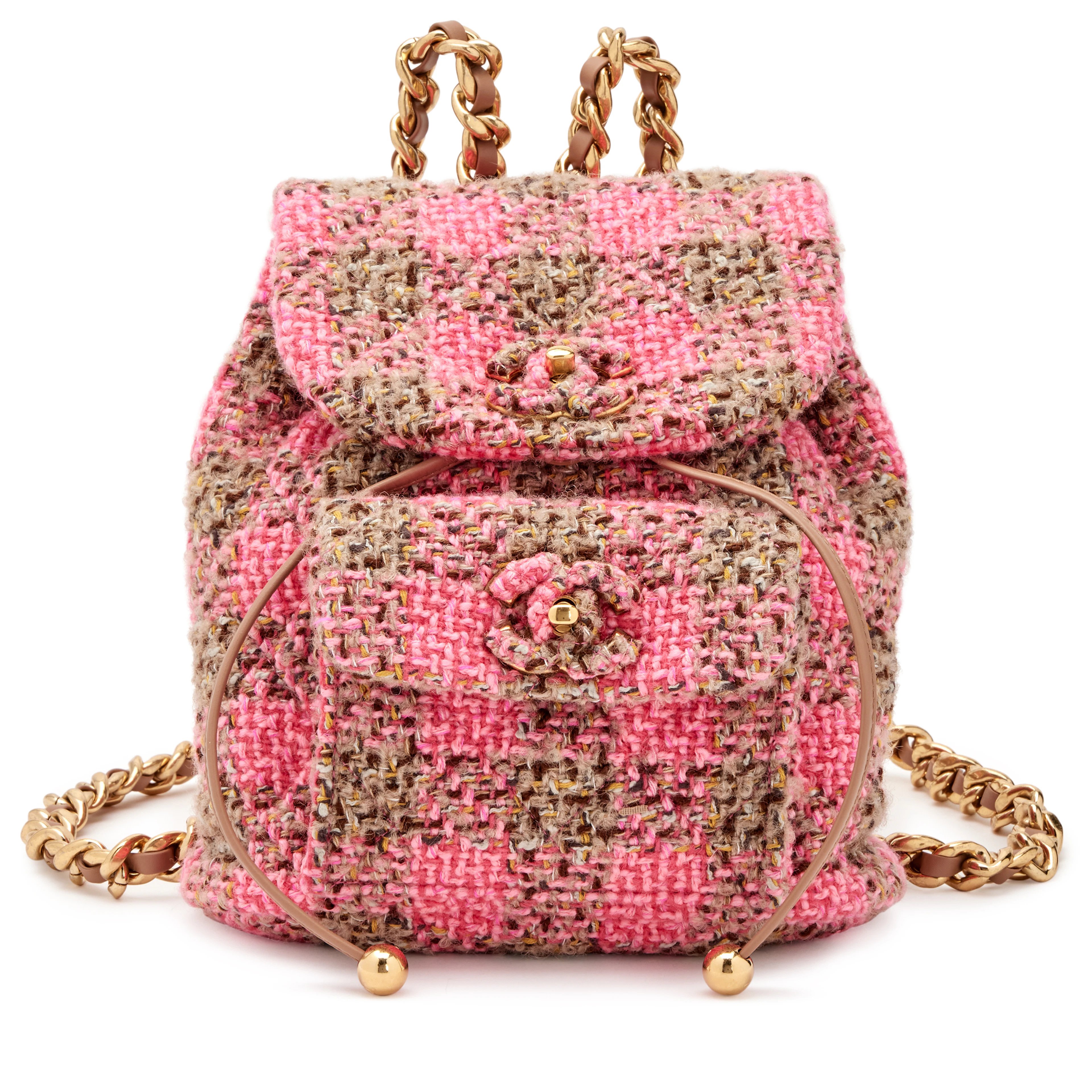 Pink and Beige Wool Tweed Duma Backpack Gold Hardware, 2022
