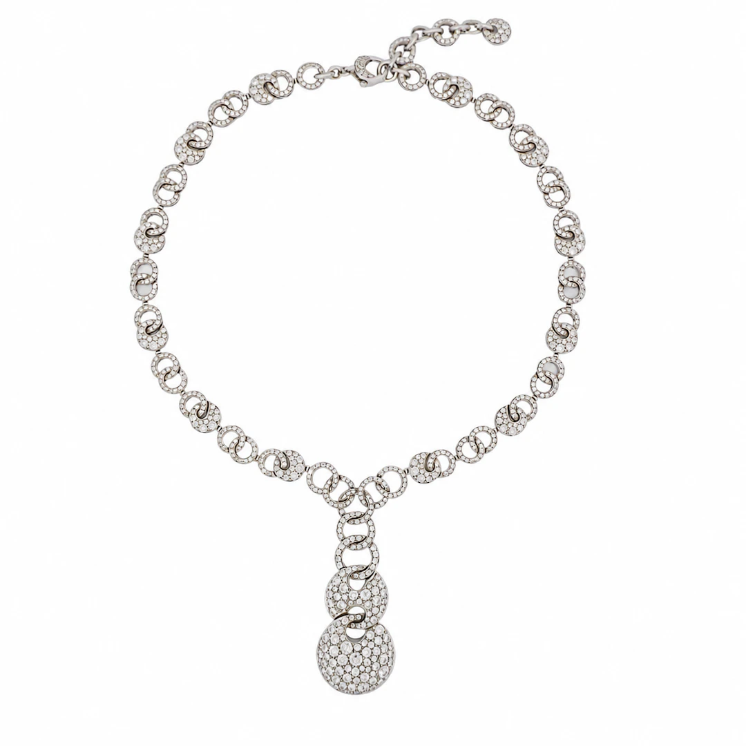 White Gold and Diamond Cerchi Lariat Necklace