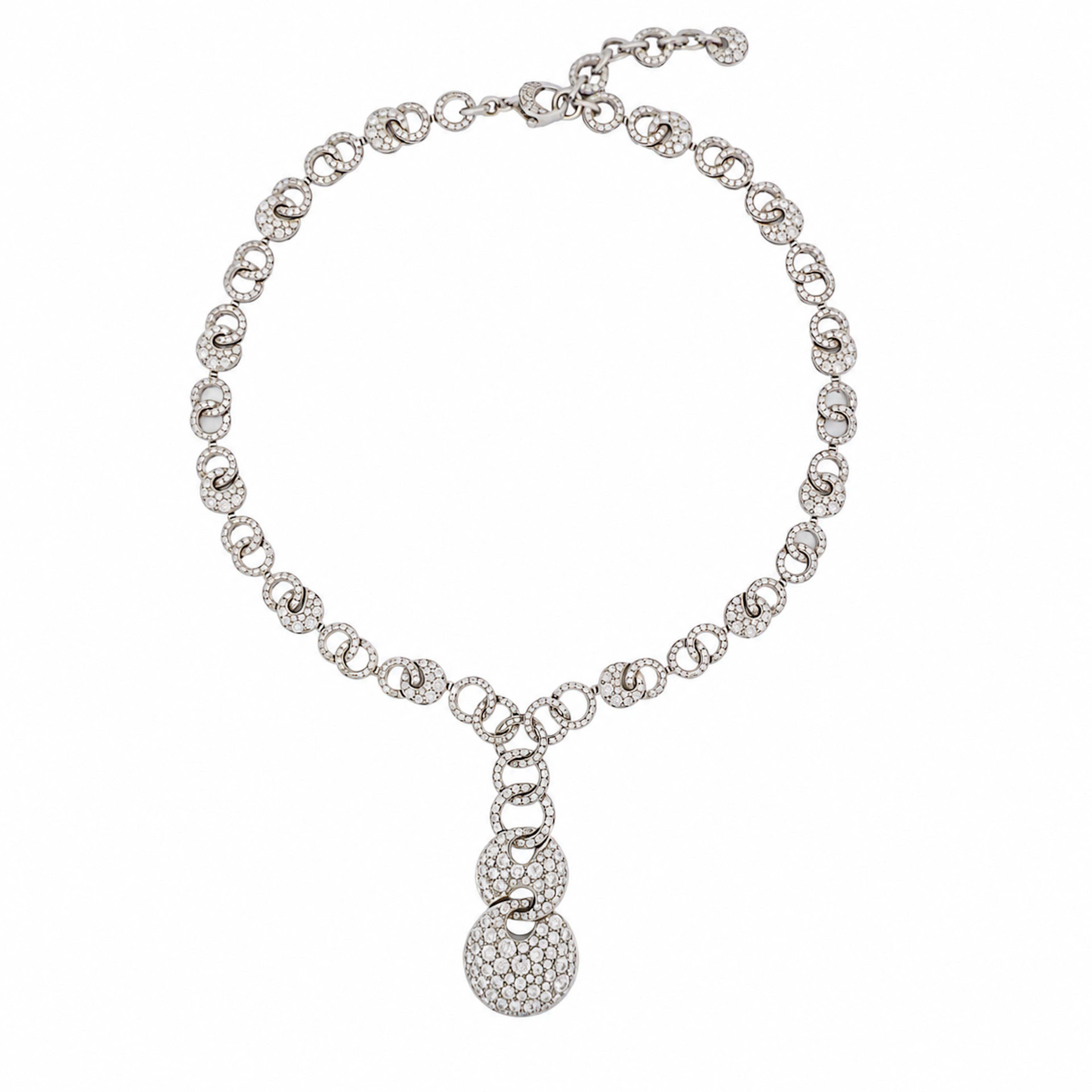White Gold and Diamond Cerchi Lariat Necklace