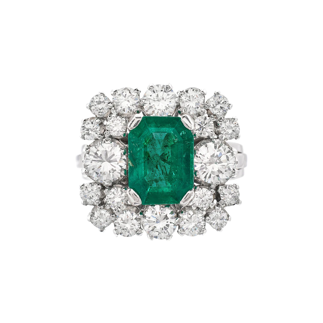 Palladium, 2.20ct Colombian Emerald and Diamond Ring