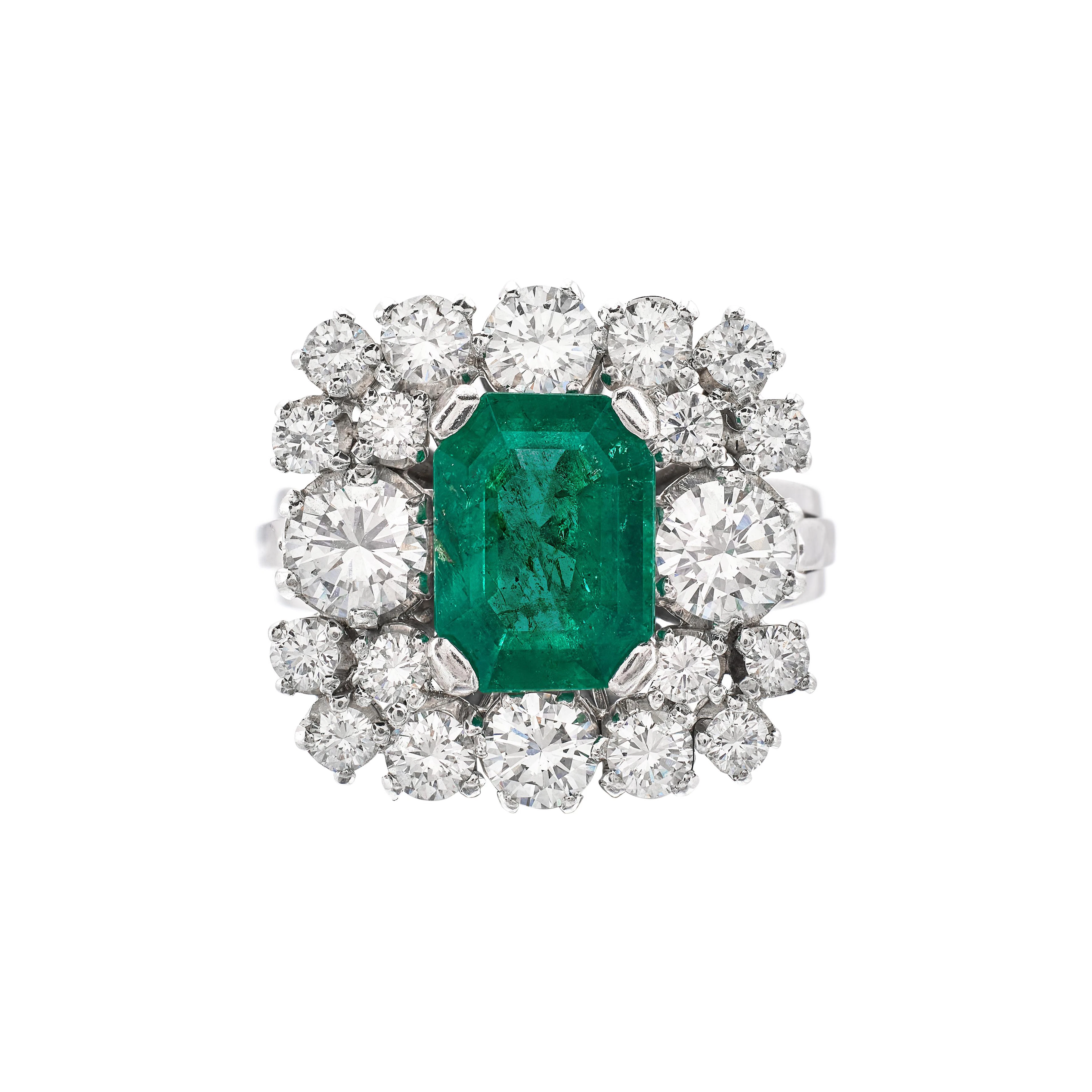 Palladium, 2.20ct Colombian Emerald and Diamond Ring