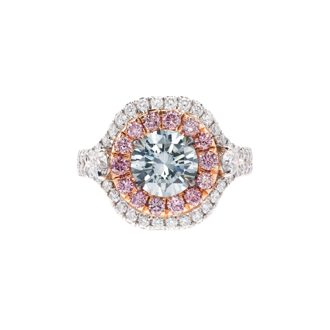 Platinum, Rose Gold, 1.55ct Round Brilliant Cut Fancy Gray Blue Diamond