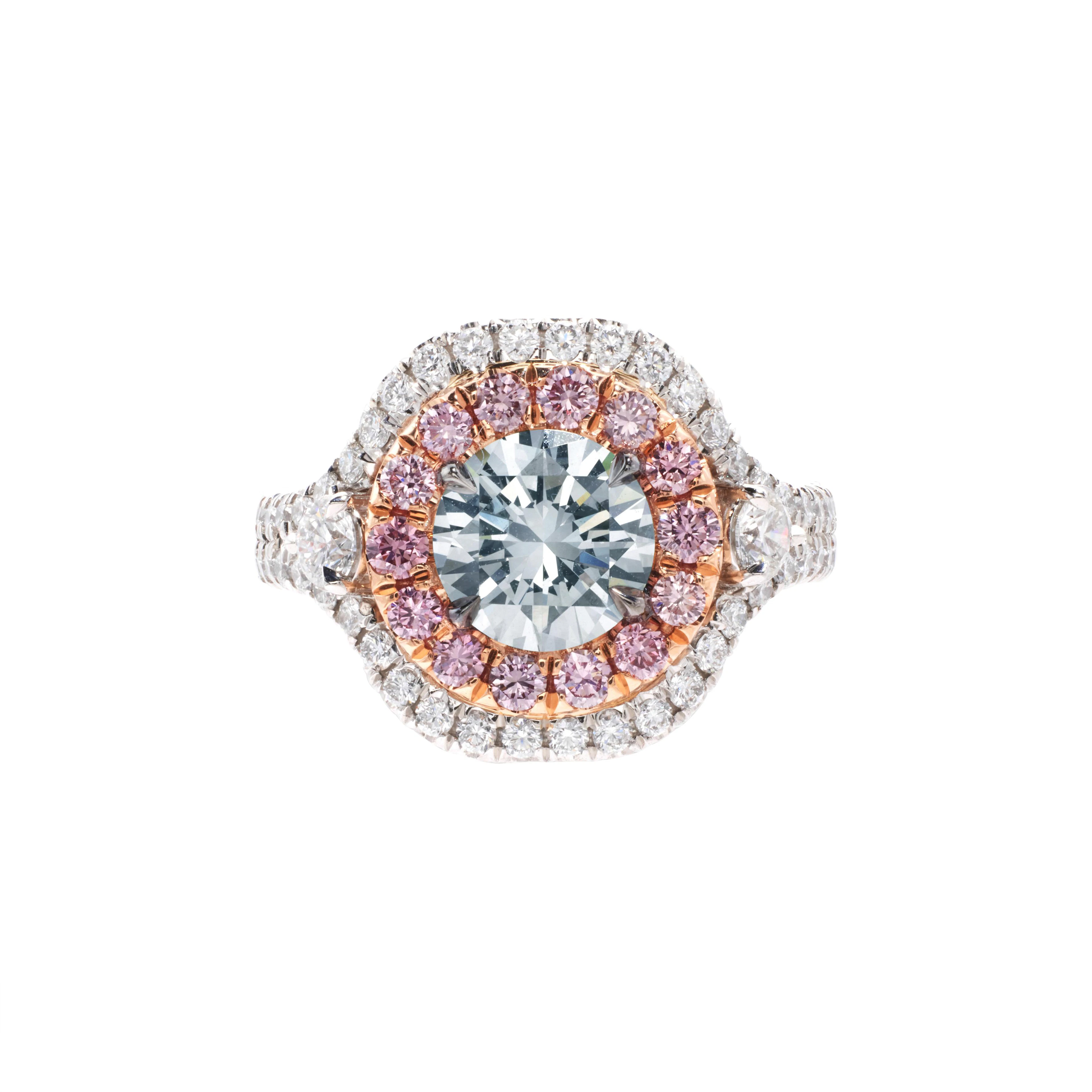 Platinum, Rose Gold, 1.55ct Round Brilliant Cut Fancy Gray Blue Diamond