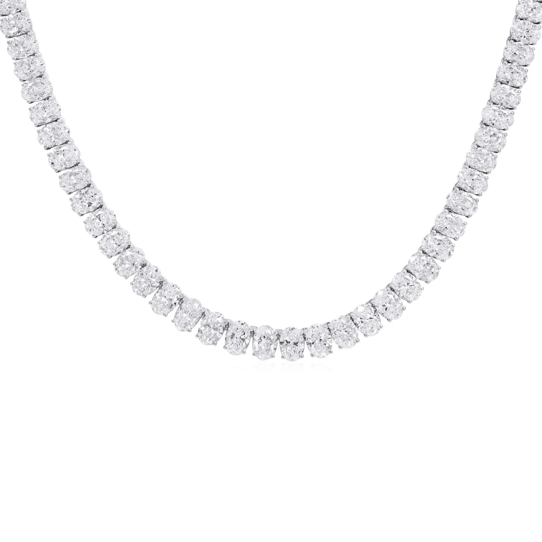 White Gold and 28.35ctw Oval Cut Diamond Tennis Necklace