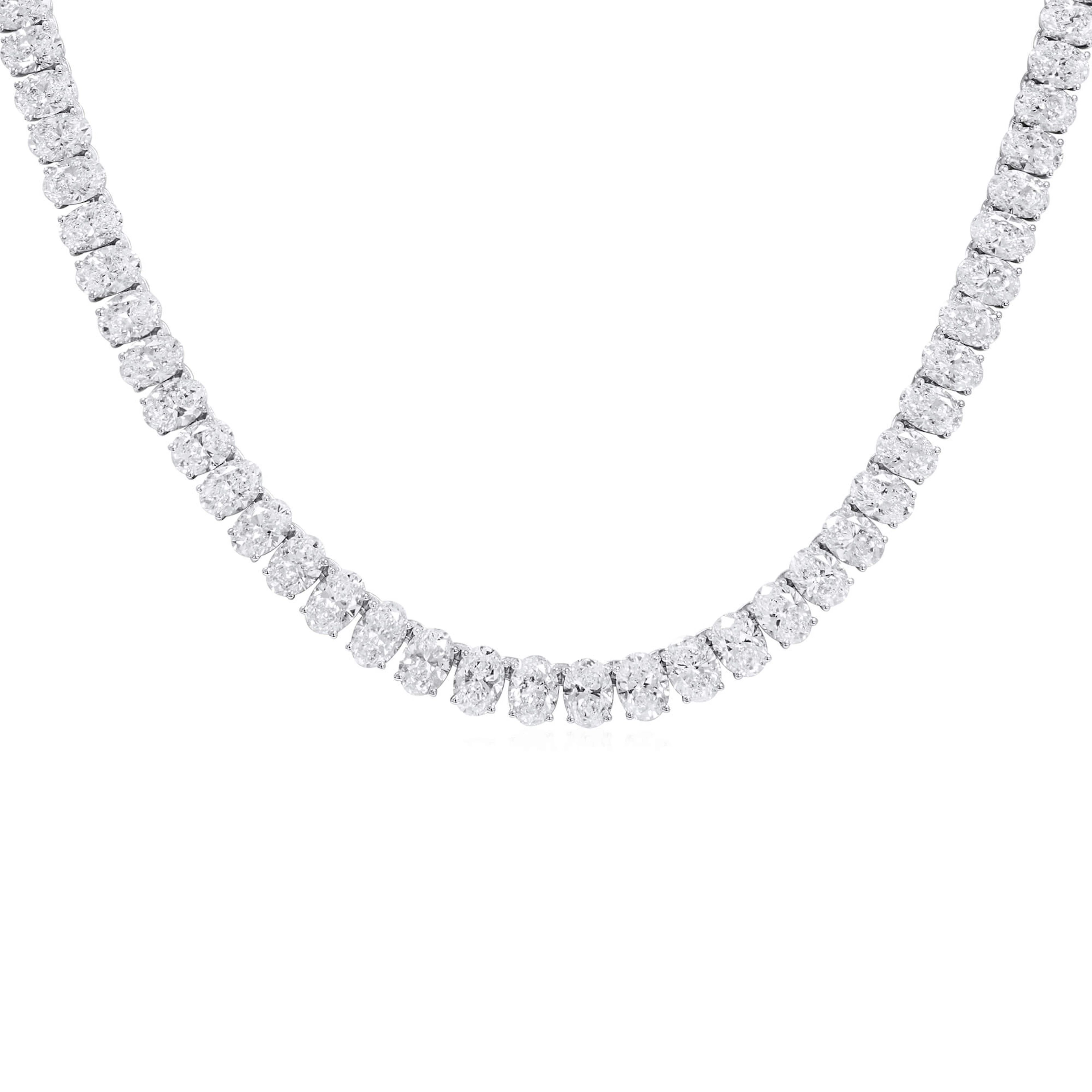 White Gold and 28.35ctw Oval Cut Diamond Tennis Necklace