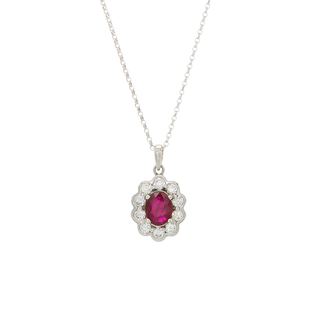 White Gold, 1.10ct Ruby and Diamond Pendant Necklace